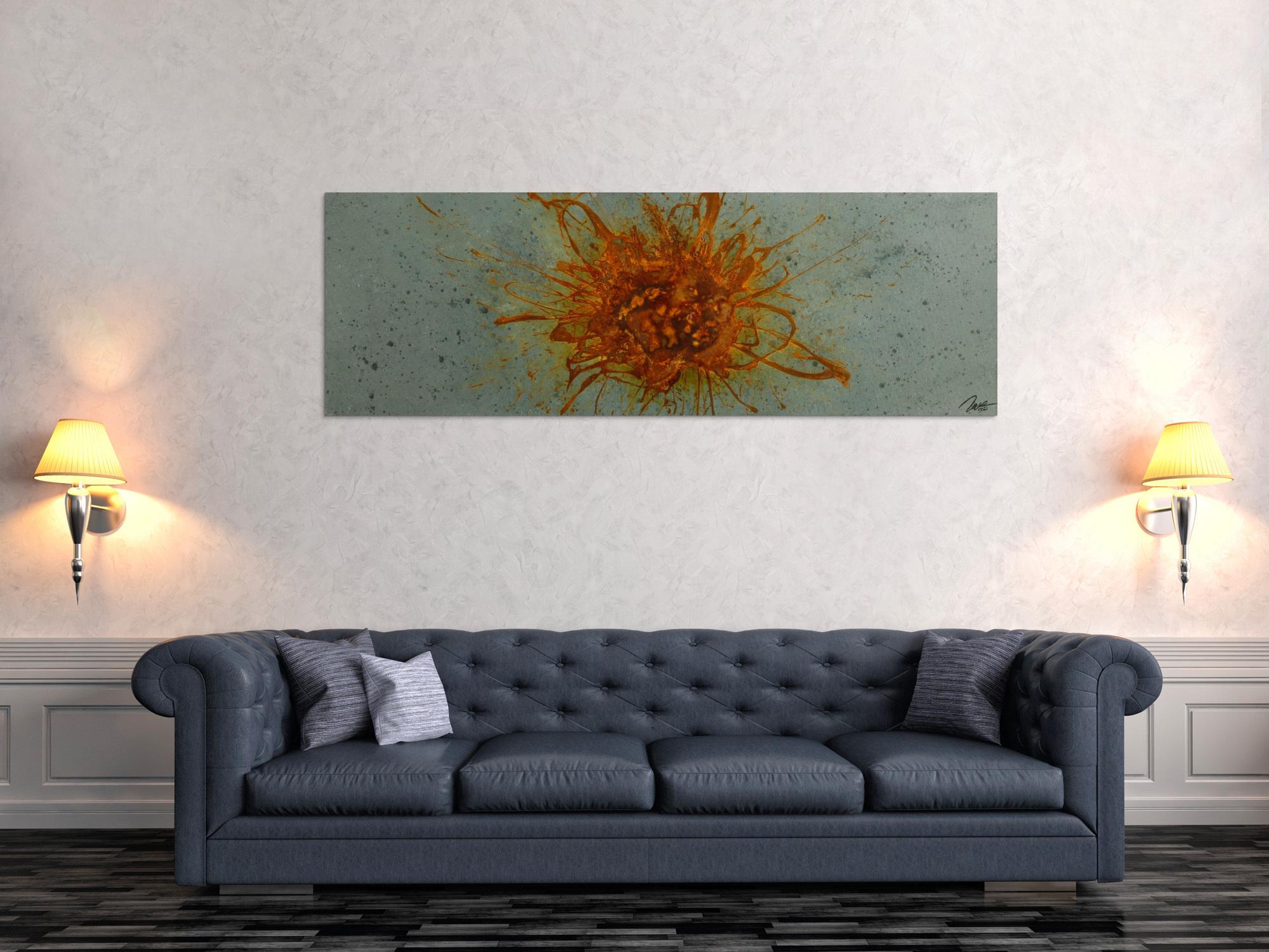 Gemälde Original abstrakt 60x180cm aus echtem Rost Moderne Kunst handgefertigt anthrazit braun orange grau Unikat