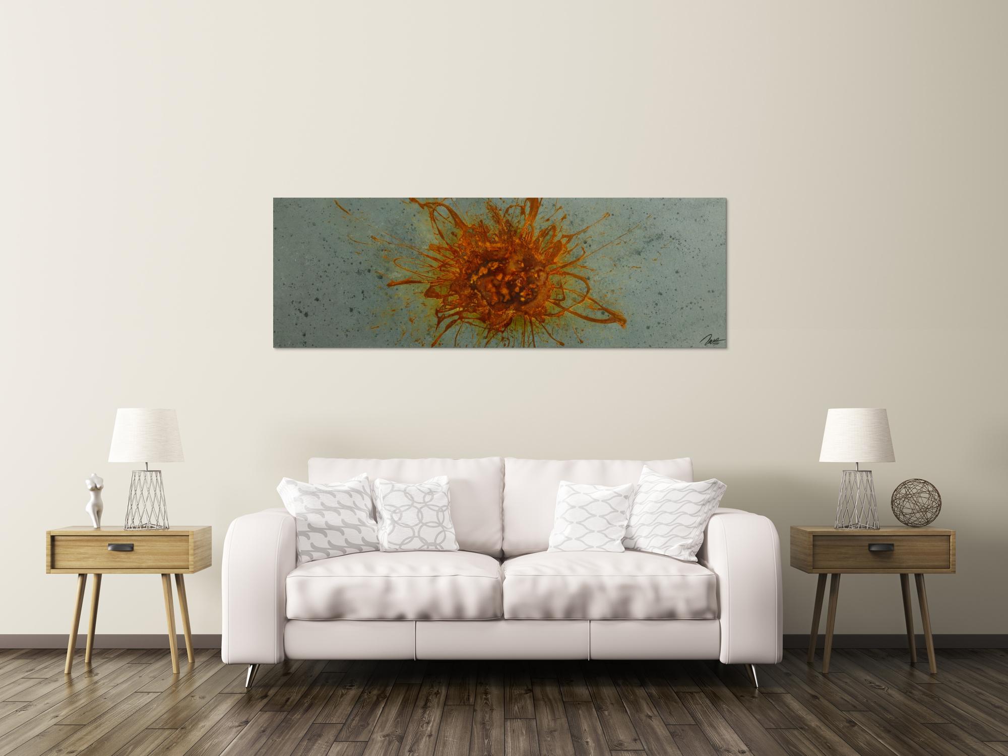 Gemälde Original abstrakt 60x180cm aus echtem Rost Moderne Kunst handgefertigt anthrazit braun orange grau Unikat