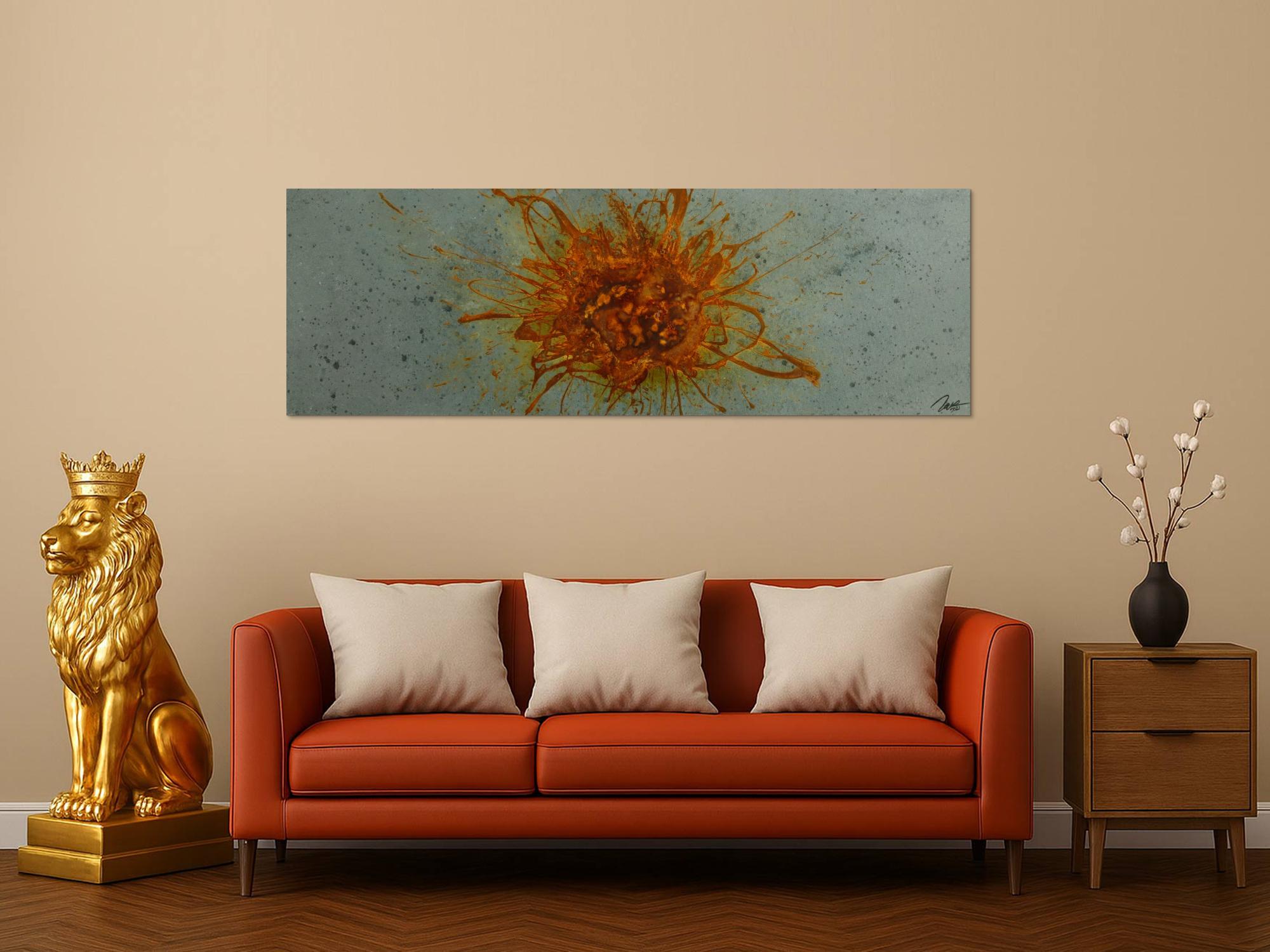 Gemälde Original abstrakt 60x180cm aus echtem Rost Moderne Kunst handgefertigt anthrazit braun orange grau Unikat