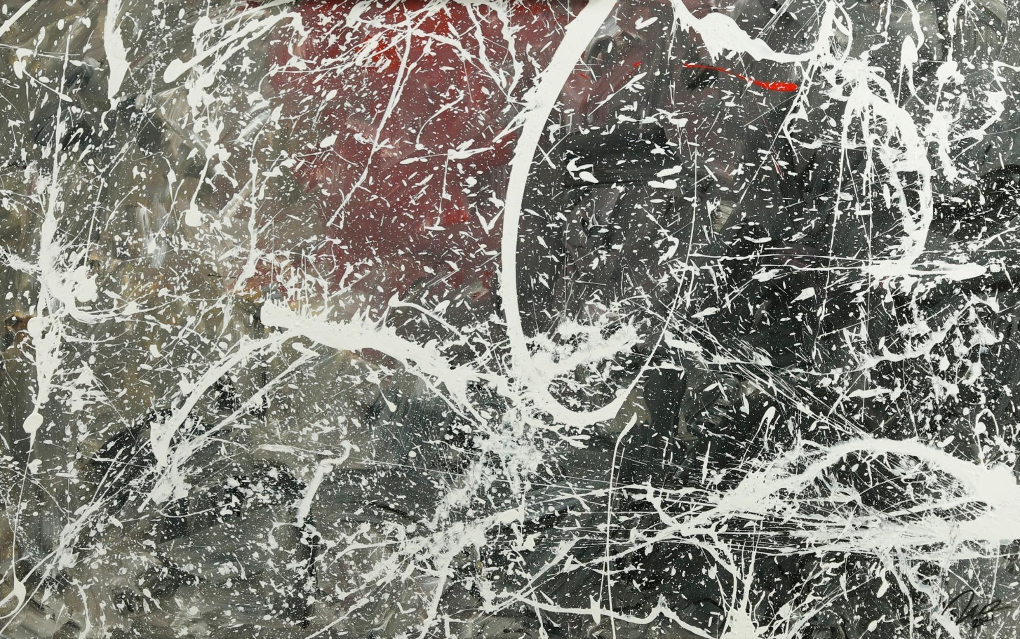 Original Gemälde abstrakt 75x120cm Action Painting Moderne Kunst auf Leinwand anthrazit grau rosa weiß Einzelstück