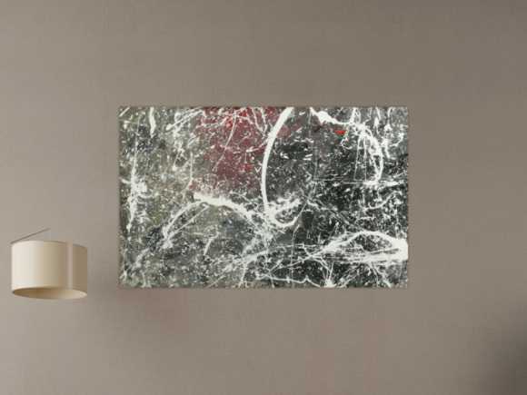 Original Gemälde abstrakt 75x120cm Action Painting Moderne Kunst auf Leinwand anthrazit grau rosa weiß Einzelstück
