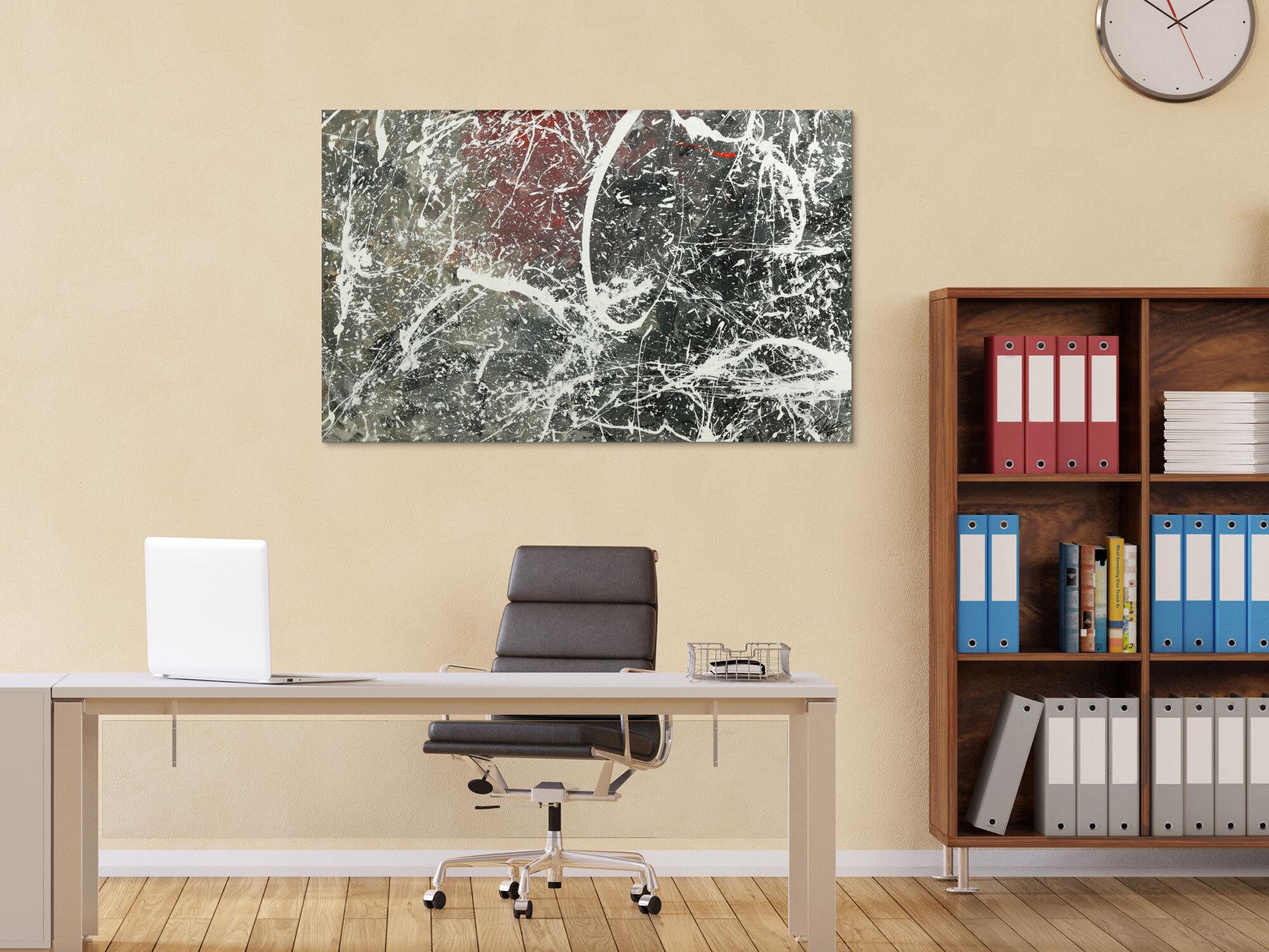 Original Gemälde abstrakt 75x120cm Action Painting Moderne Kunst auf Leinwand anthrazit grau rosa weiß Einzelstück