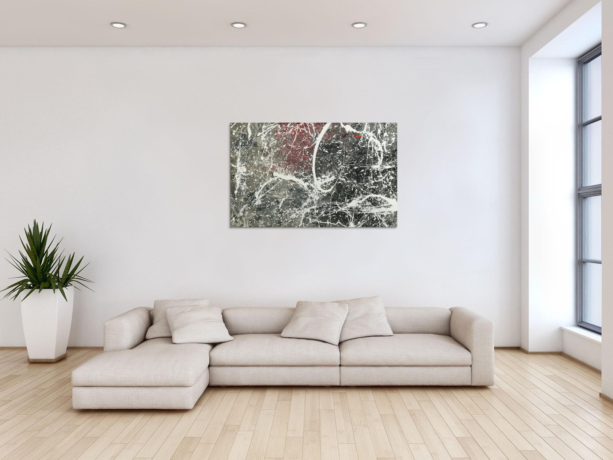 Original Gemälde abstrakt 75x120cm Action Painting Moderne Kunst auf Leinwand anthrazit grau rosa weiß Einzelstück