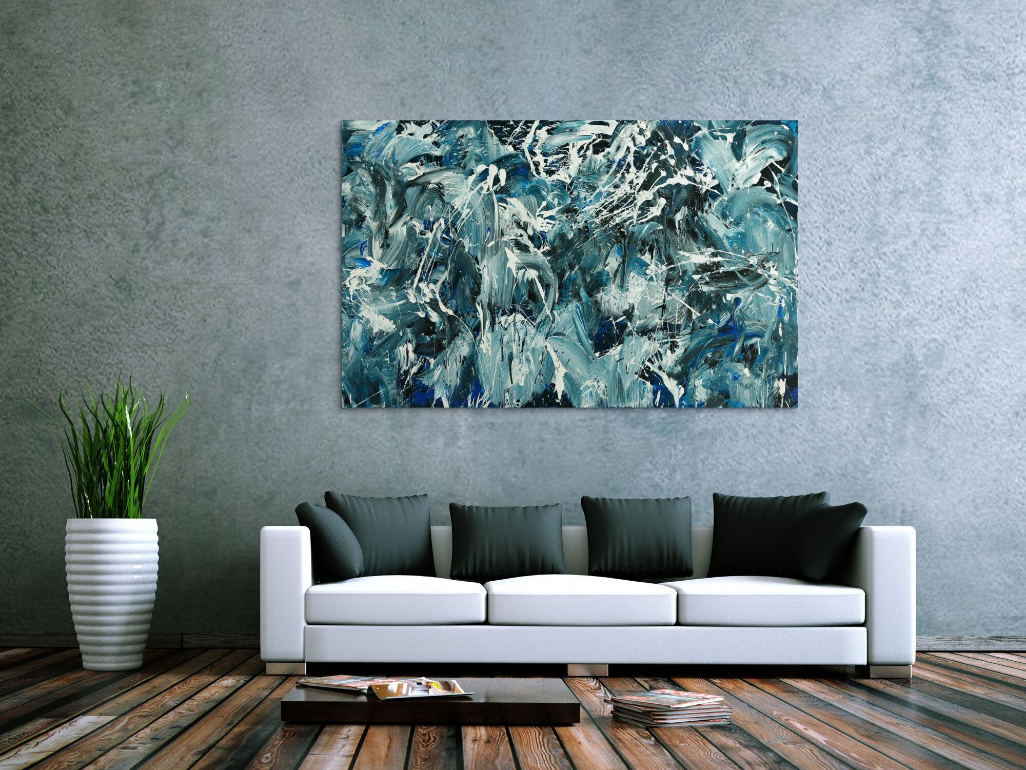 Abstraktes Original Gemälde 100x160cm Action Painting Modern Art handgefertigt  anthrazit schwarz weiß Einzelstück