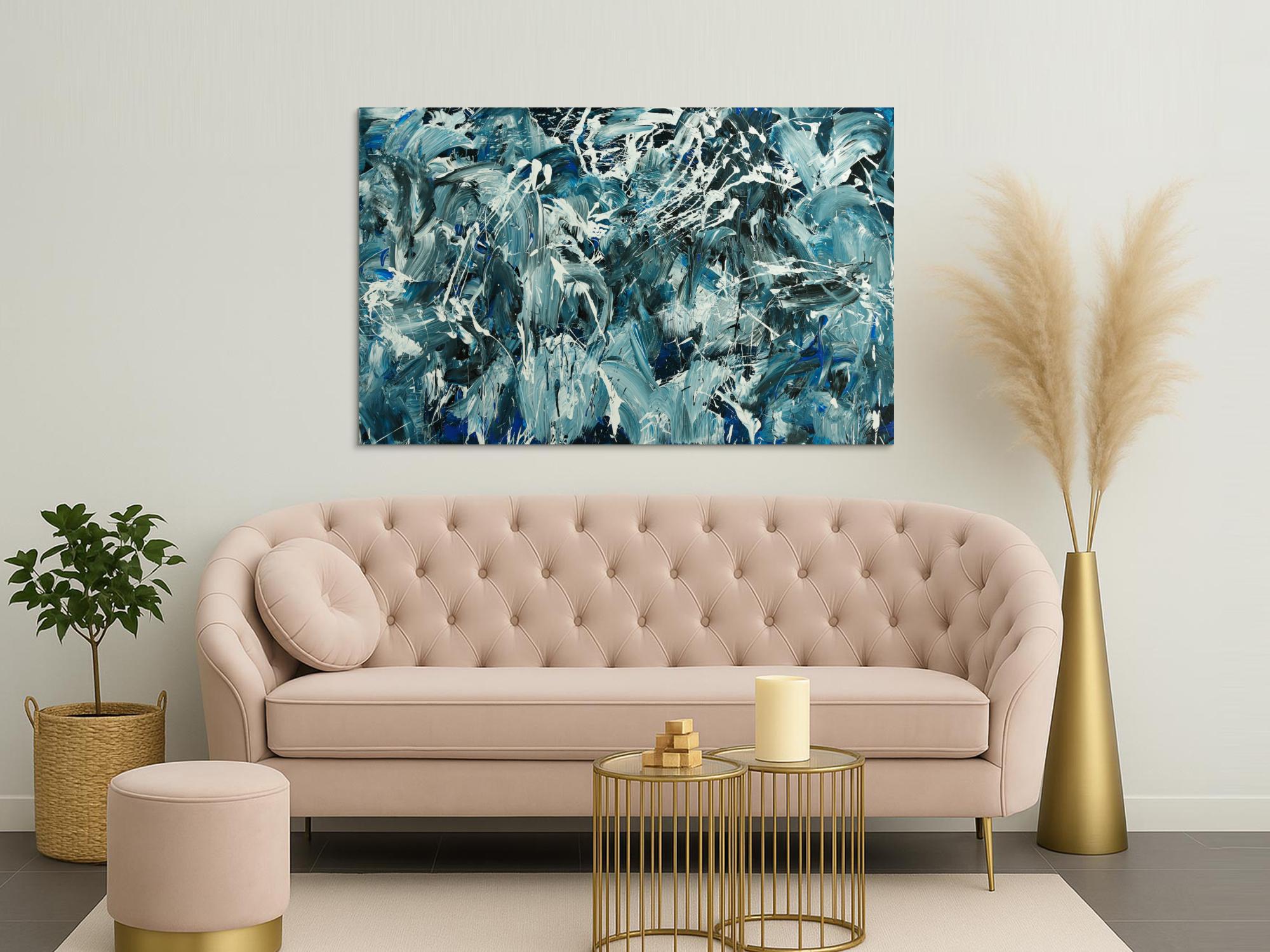 Abstraktes Original Gemälde 100x160cm Action Painting Modern Art handgefertigt  anthrazit schwarz weiß Einzelstück