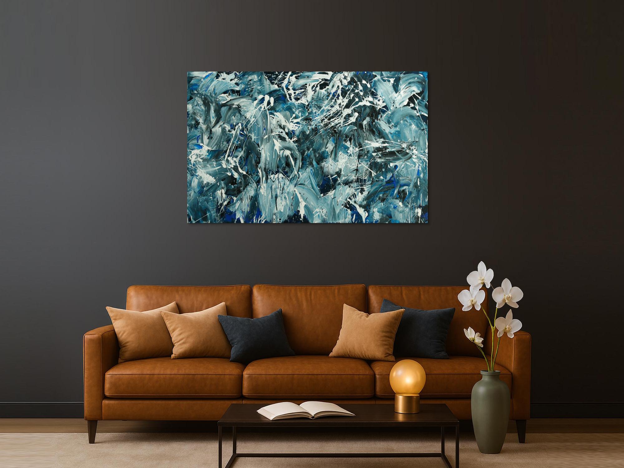 Abstraktes Original Gemälde 100x160cm Action Painting Modern Art handgefertigt  anthrazit schwarz weiß Einzelstück