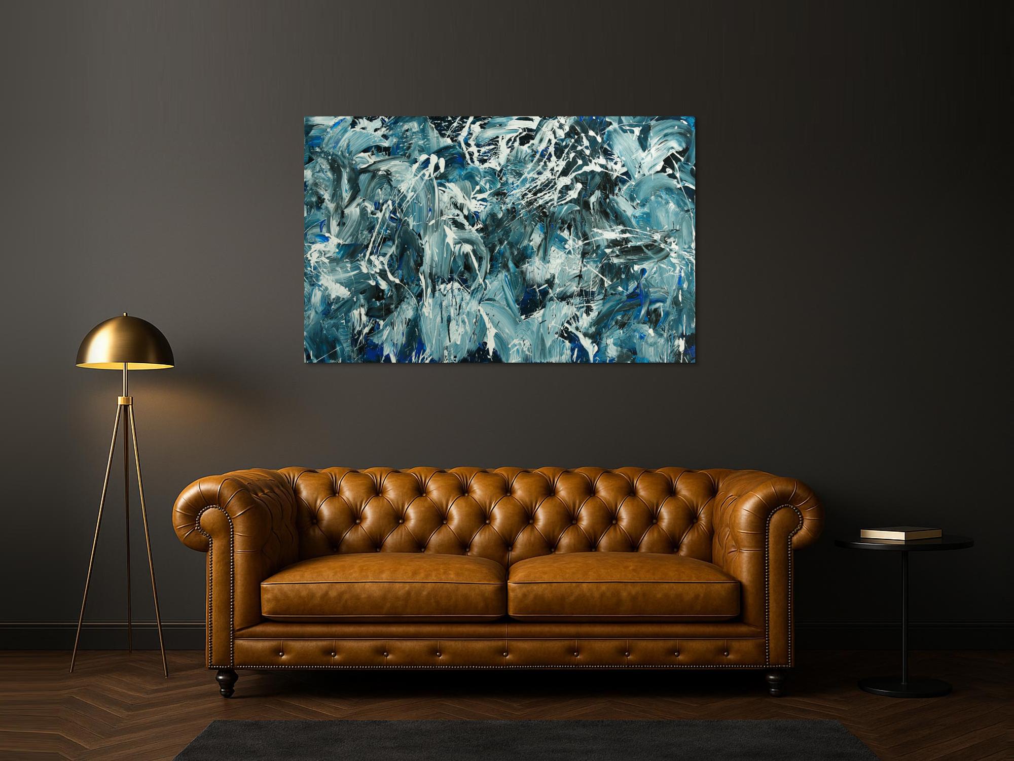 Abstraktes Original Gemälde 100x160cm Action Painting Modern Art handgefertigt  anthrazit schwarz weiß Einzelstück