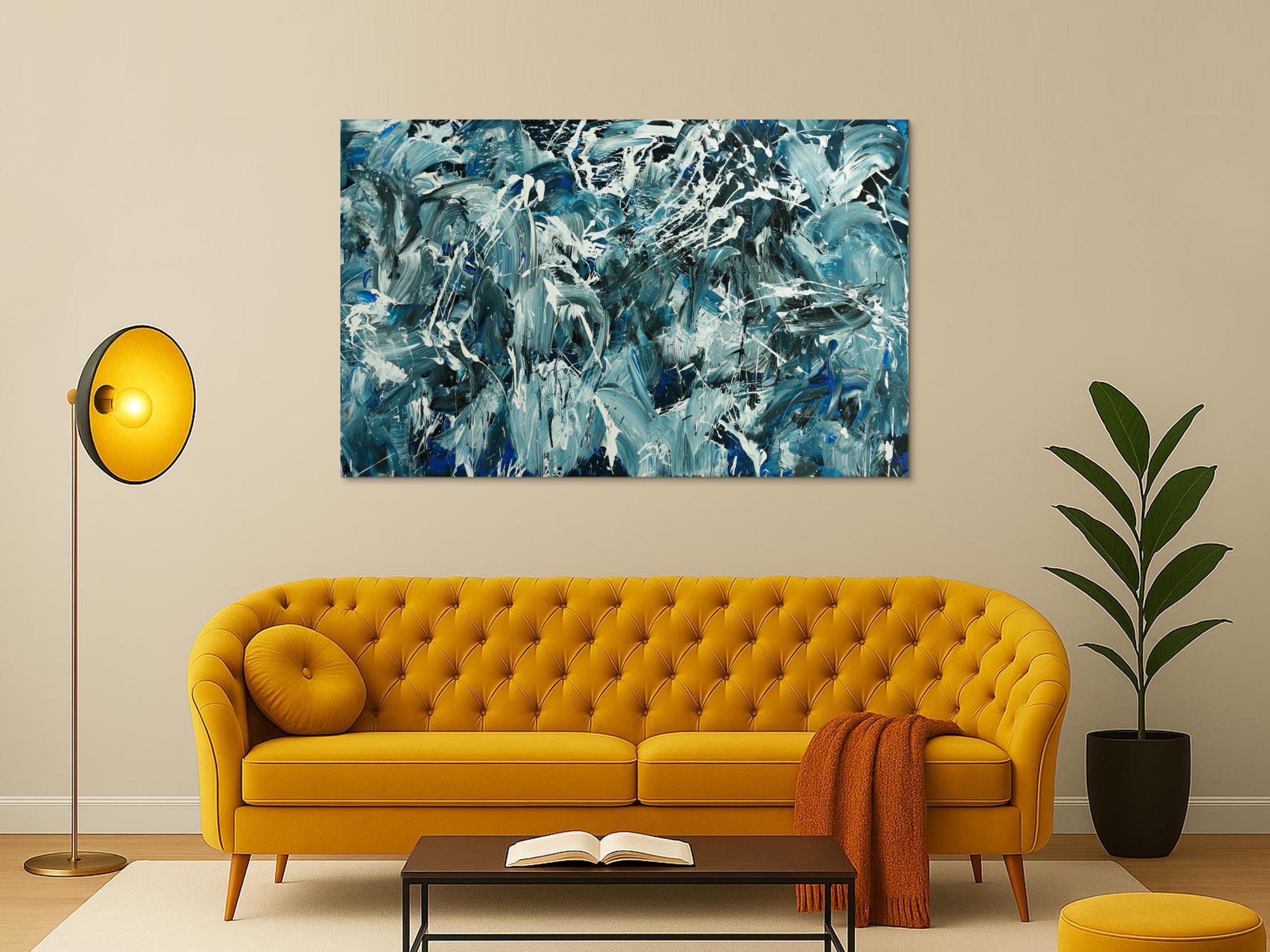 Abstraktes Original Gemälde 100x160cm Action Painting Modern Art handgefertigt  anthrazit schwarz weiß Einzelstück