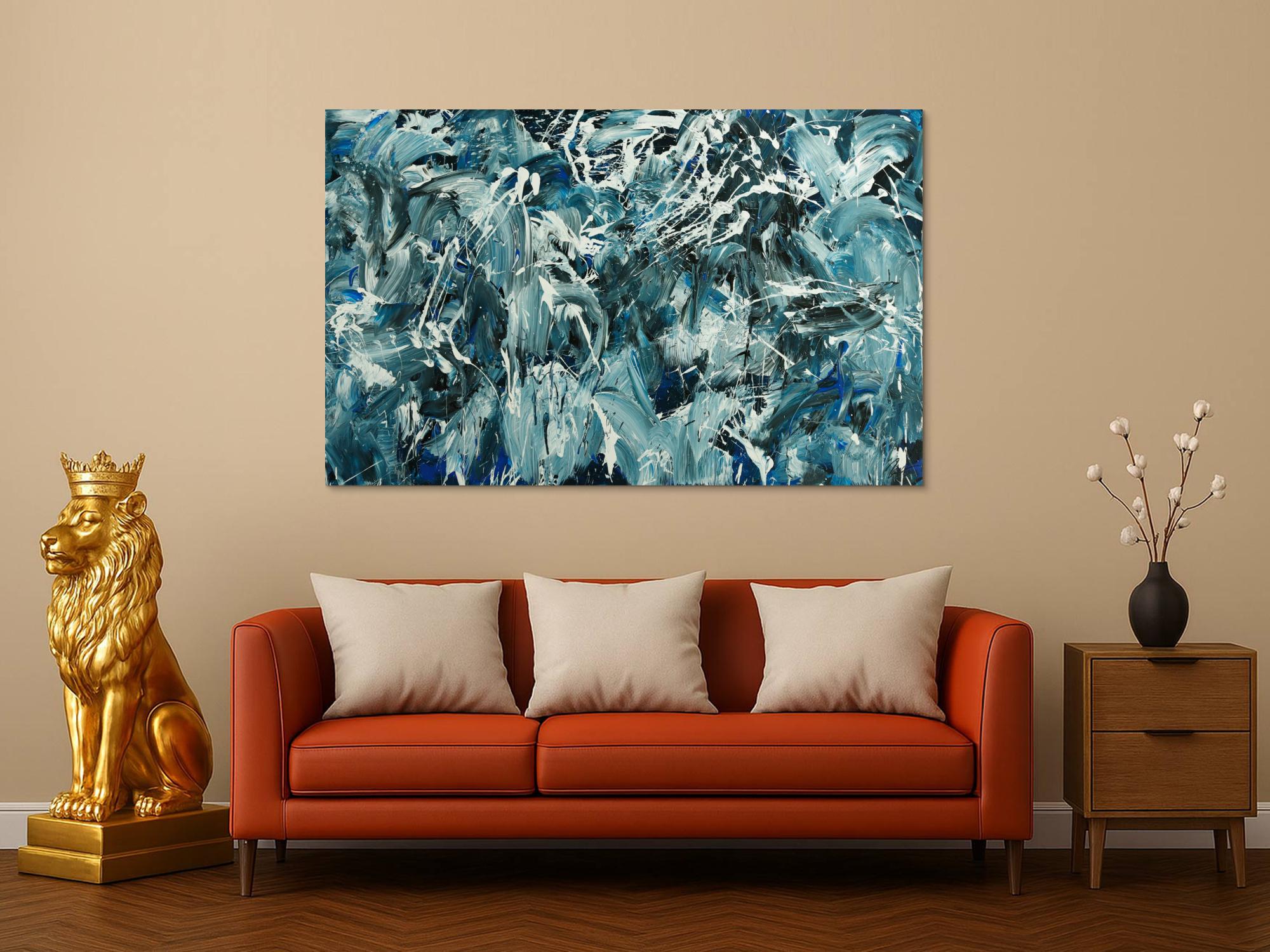 Abstraktes Original Gemälde 100x160cm Action Painting Modern Art handgefertigt  anthrazit schwarz weiß Einzelstück