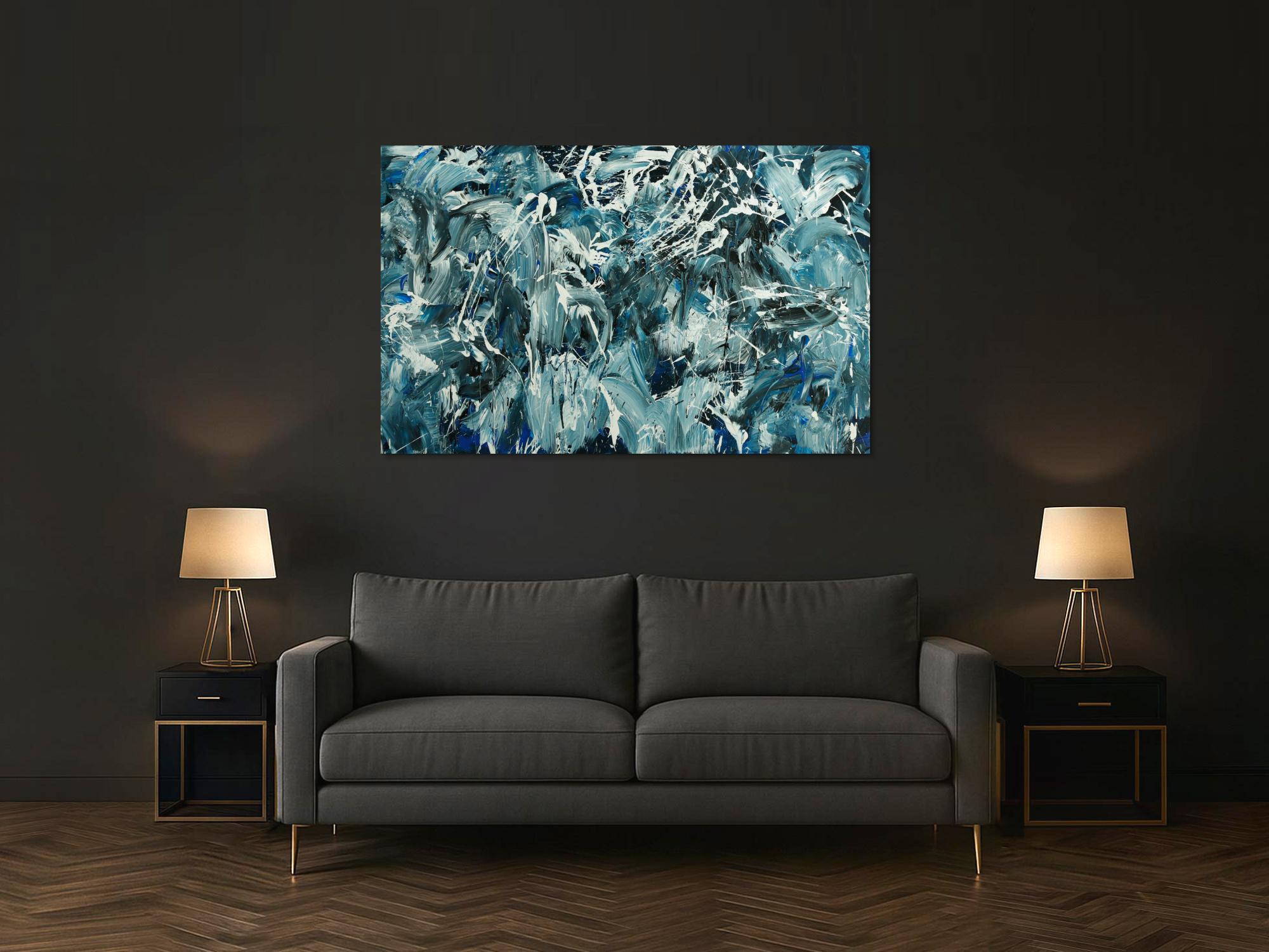 Abstraktes Original Gemälde 100x160cm Action Painting Modern Art handgefertigt  anthrazit schwarz weiß Einzelstück