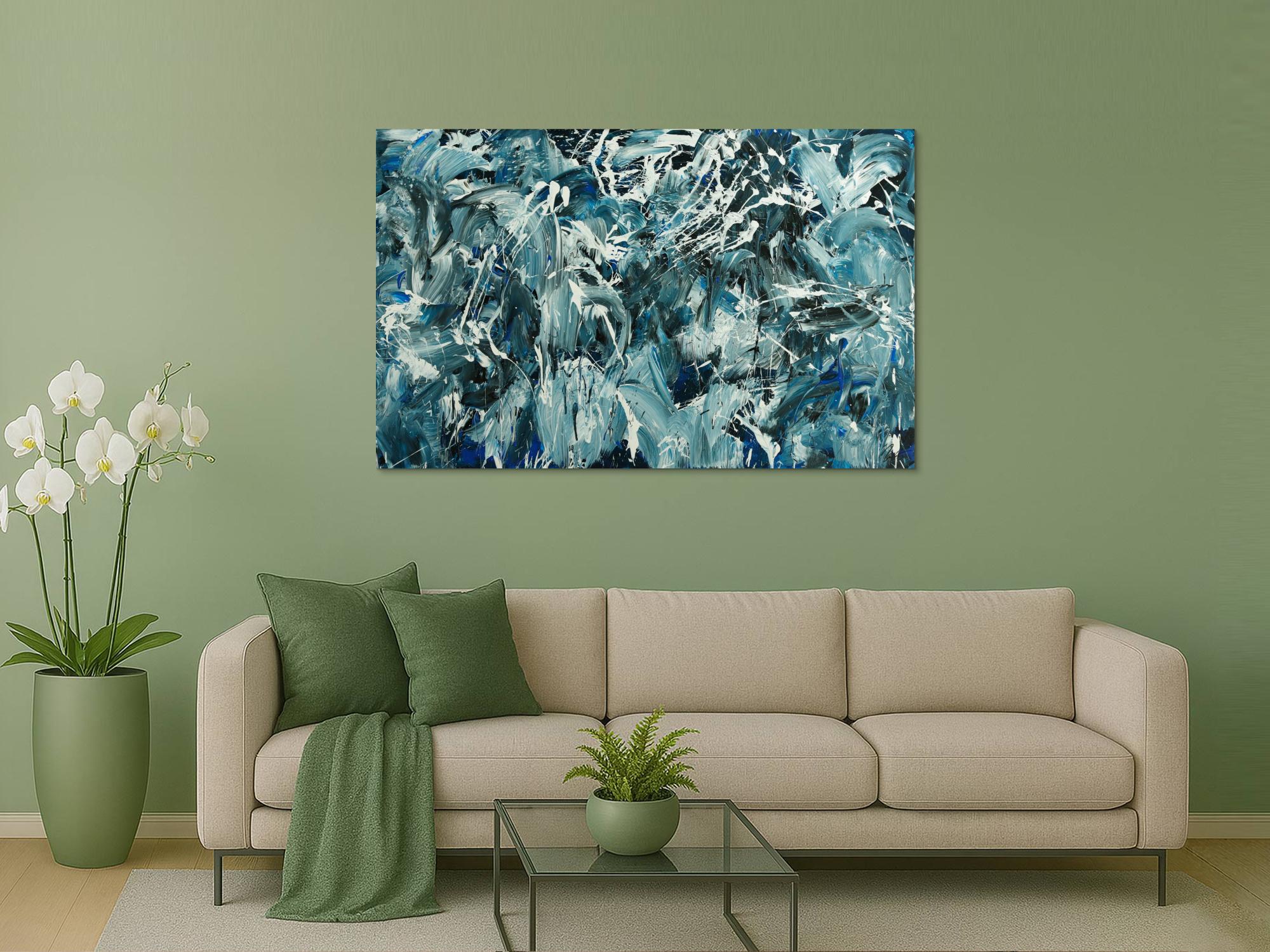 Abstraktes Original Gemälde 100x160cm Action Painting Modern Art handgefertigt  anthrazit schwarz weiß Einzelstück