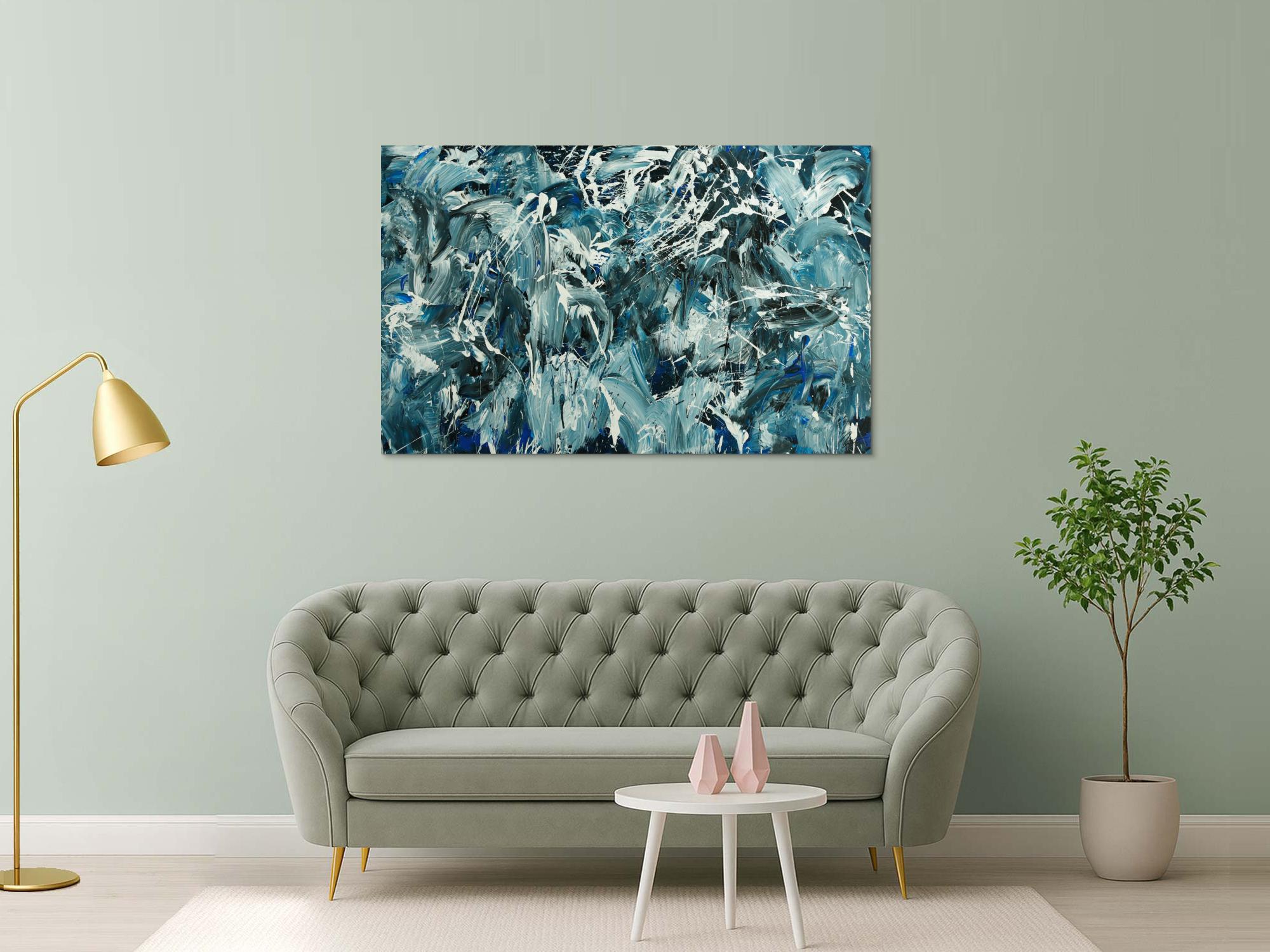 Abstraktes Original Gemälde 100x160cm Action Painting Modern Art handgefertigt  anthrazit schwarz weiß Einzelstück