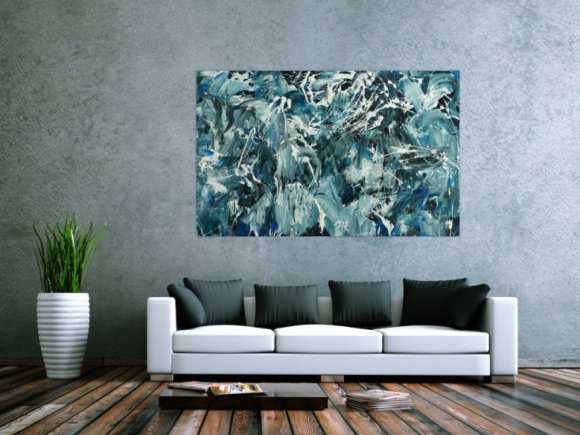 Abstraktes Original Gemälde 100x160cm Action Painting Modern Art handgefertigt  anthrazit schwarz weiß Einzelstück