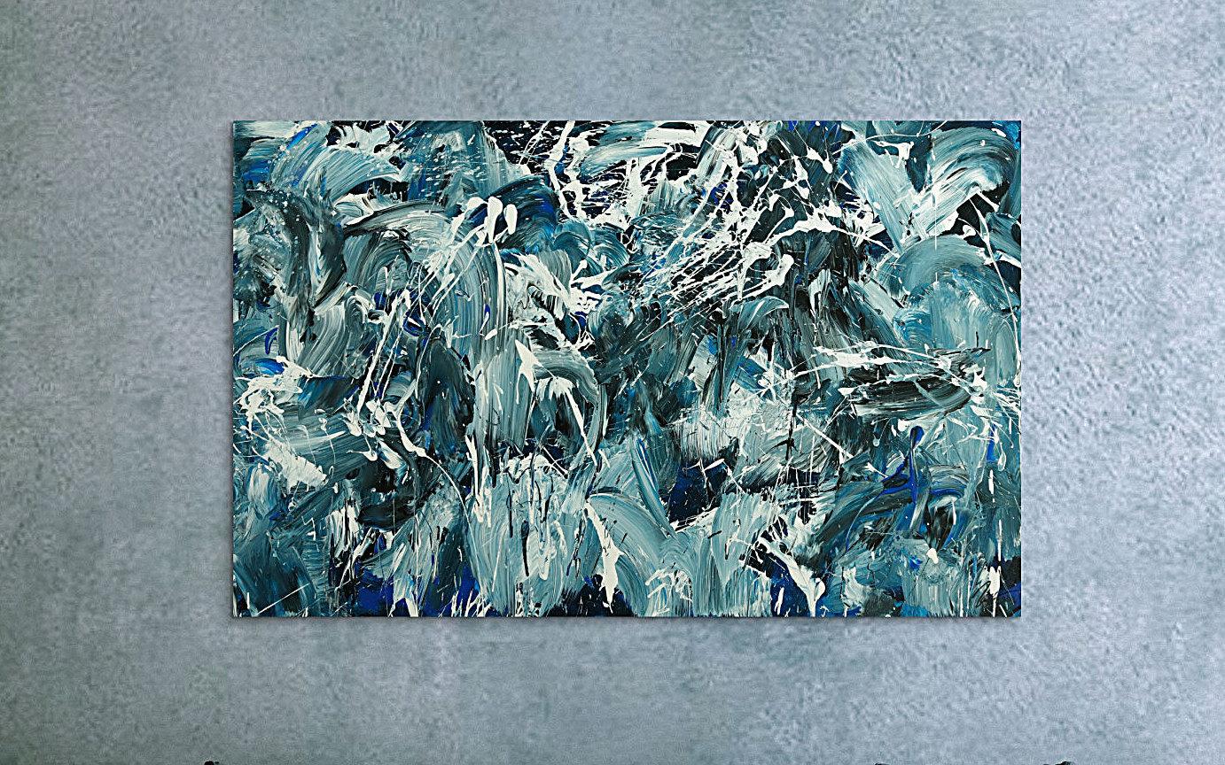 Abstraktes Original Gemälde 100x160cm Action Painting Modern Art handgefertigt anthrazit schwarz weiß Einzelstück