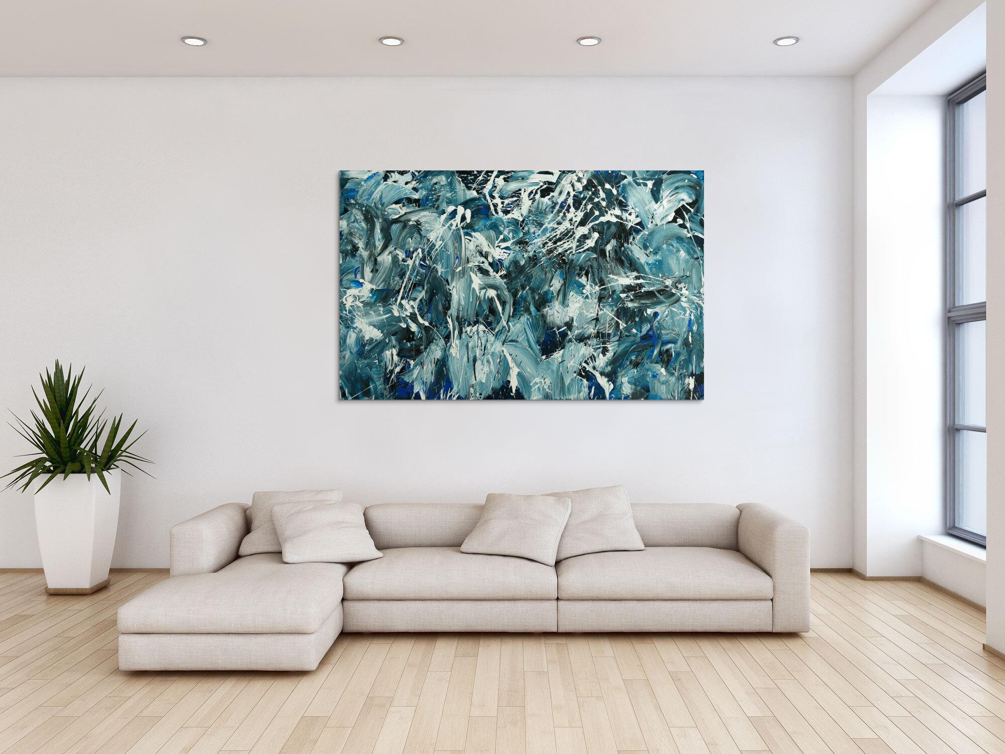 Abstraktes Original Gemälde 100x160cm Action Painting Modern Art handgefertigt  anthrazit schwarz weiß Einzelstück