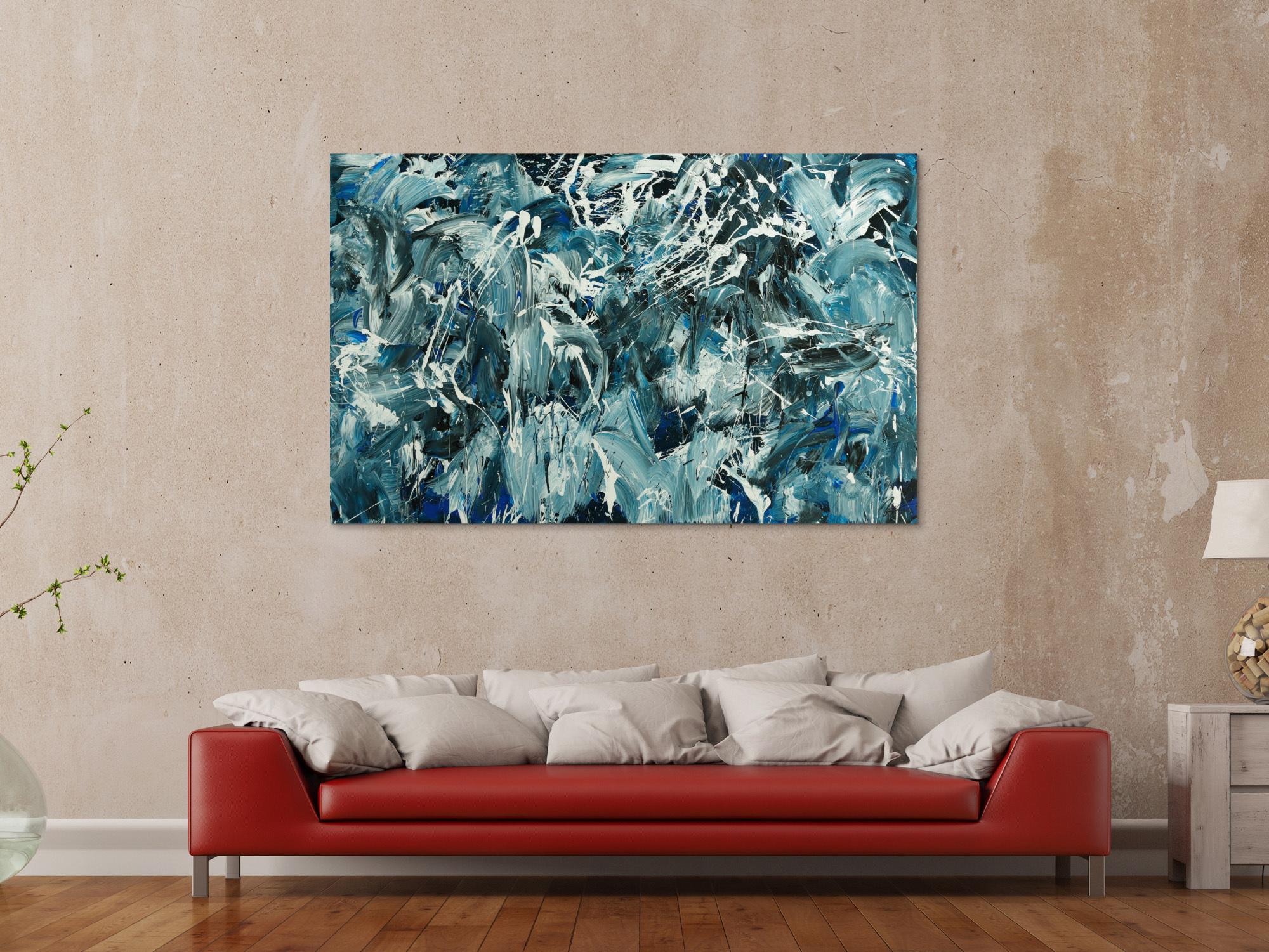 Abstraktes Original Gemälde 100x160cm Action Painting Modern Art handgefertigt  anthrazit schwarz weiß Einzelstück