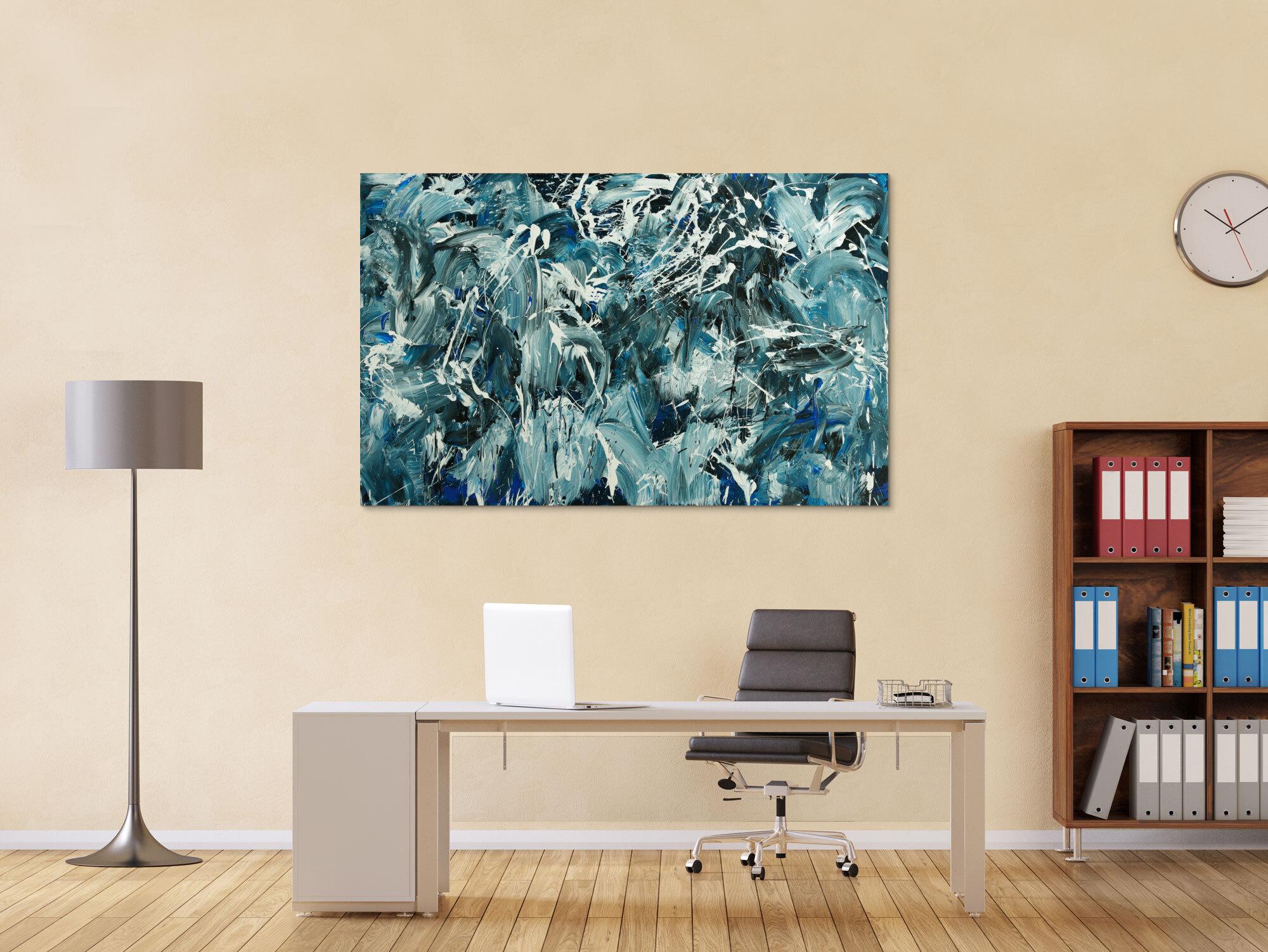 Abstraktes Original Gemälde 100x160cm Action Painting Modern Art handgefertigt  anthrazit schwarz weiß Einzelstück