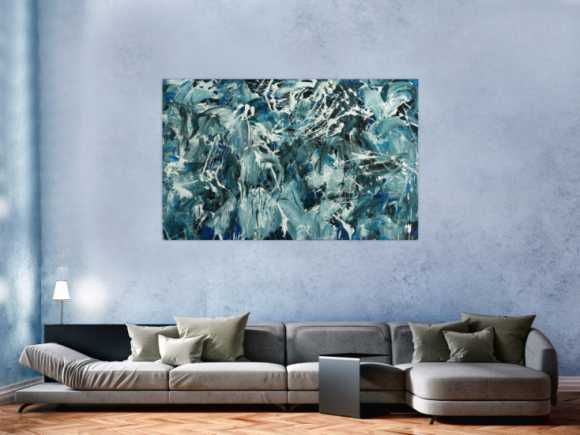 Abstraktes Original Gemälde 100x160cm Action Painting Modern Art handgefertigt  anthrazit schwarz weiß Einzelstück