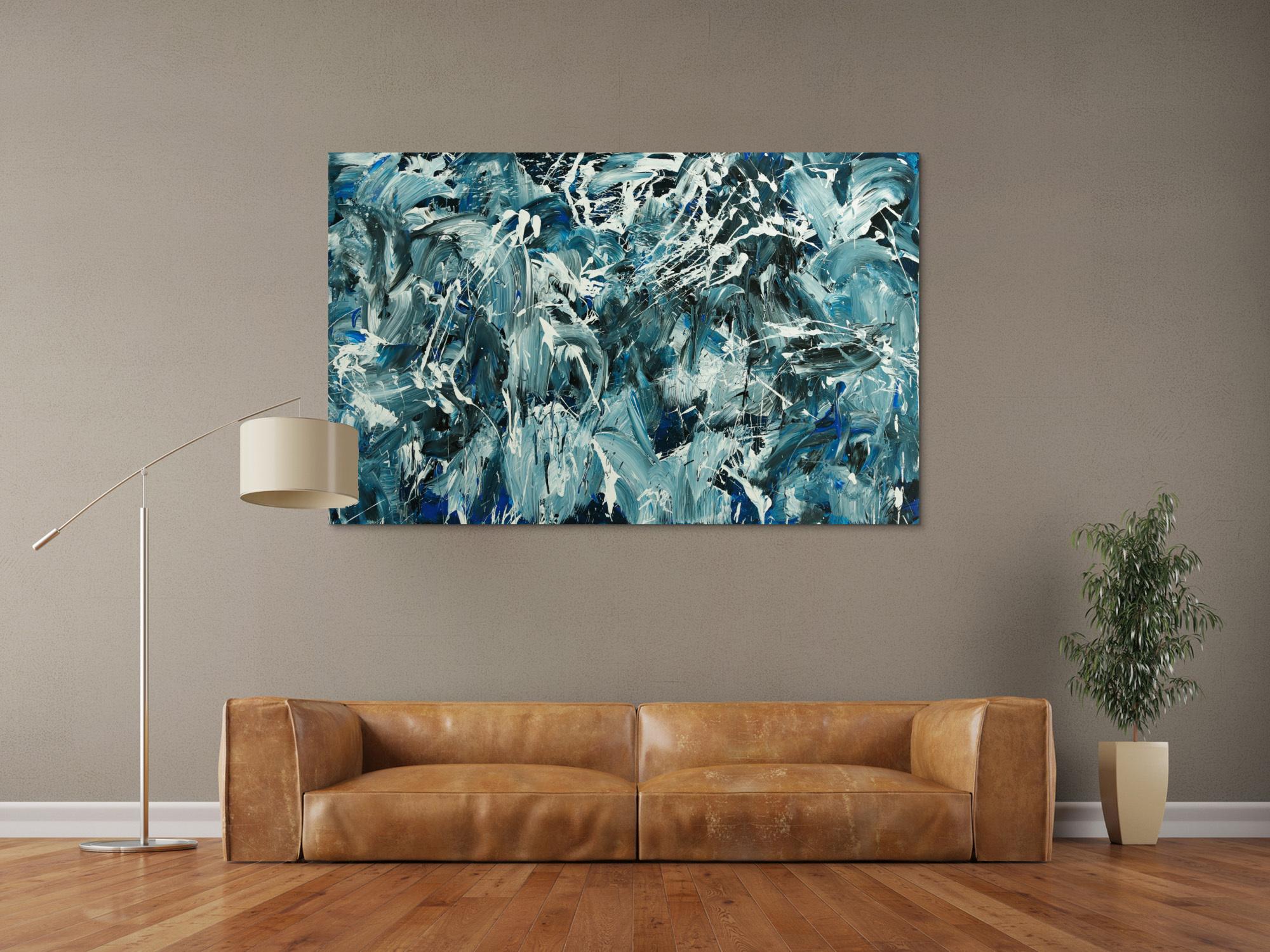 Abstraktes Original Gemälde 100x160cm Action Painting Modern Art handgefertigt  anthrazit schwarz weiß Einzelstück