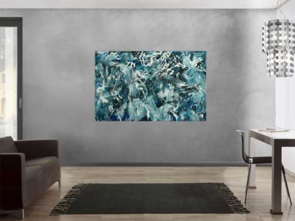 Abstraktes Original Gemälde 100x160cm Action Painting Modern Art handgefertigt  anthrazit schwarz weiß Einzelstück