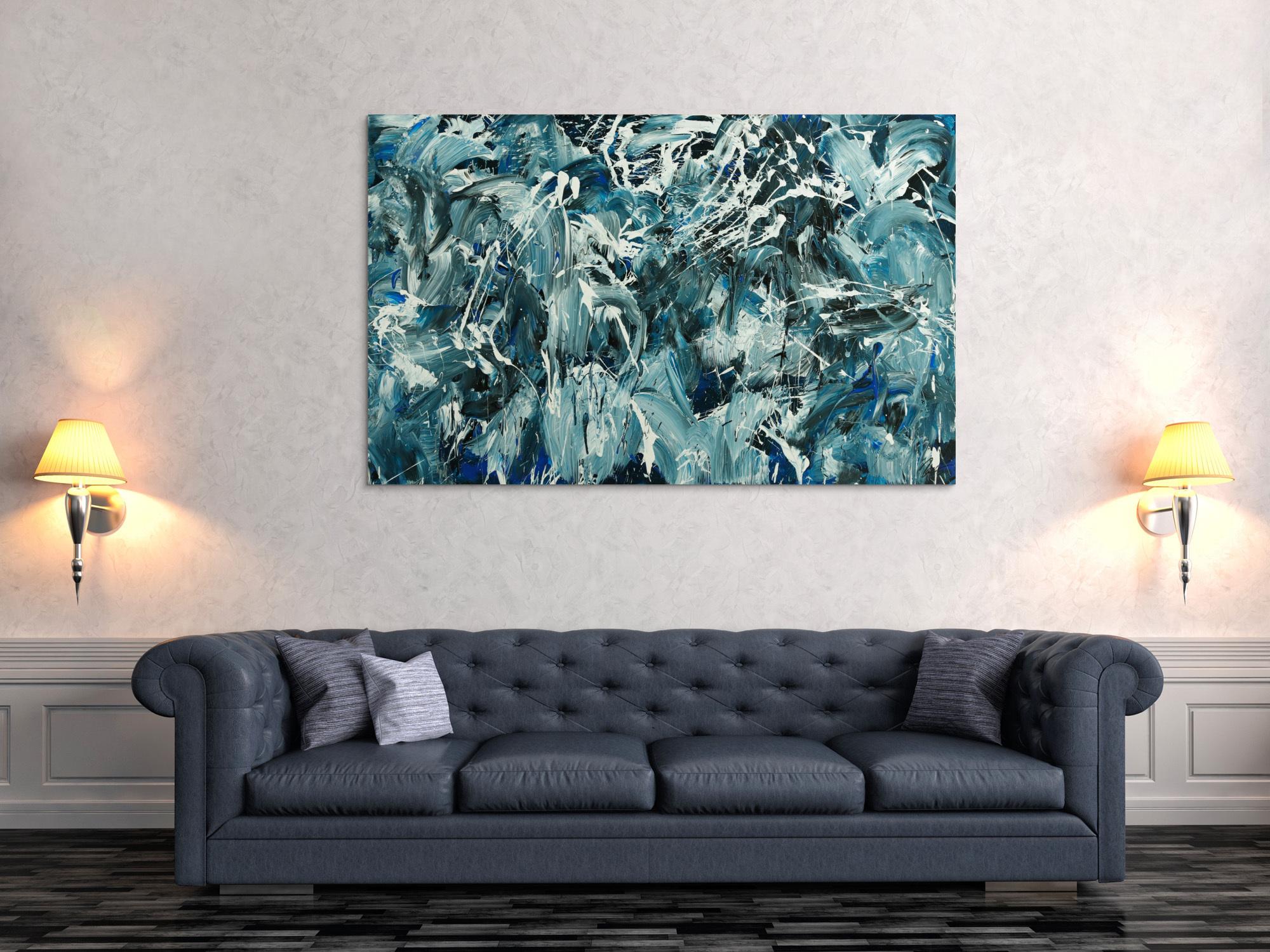 Abstraktes Original Gemälde 100x160cm Action Painting Modern Art handgefertigt  anthrazit schwarz weiß Einzelstück
