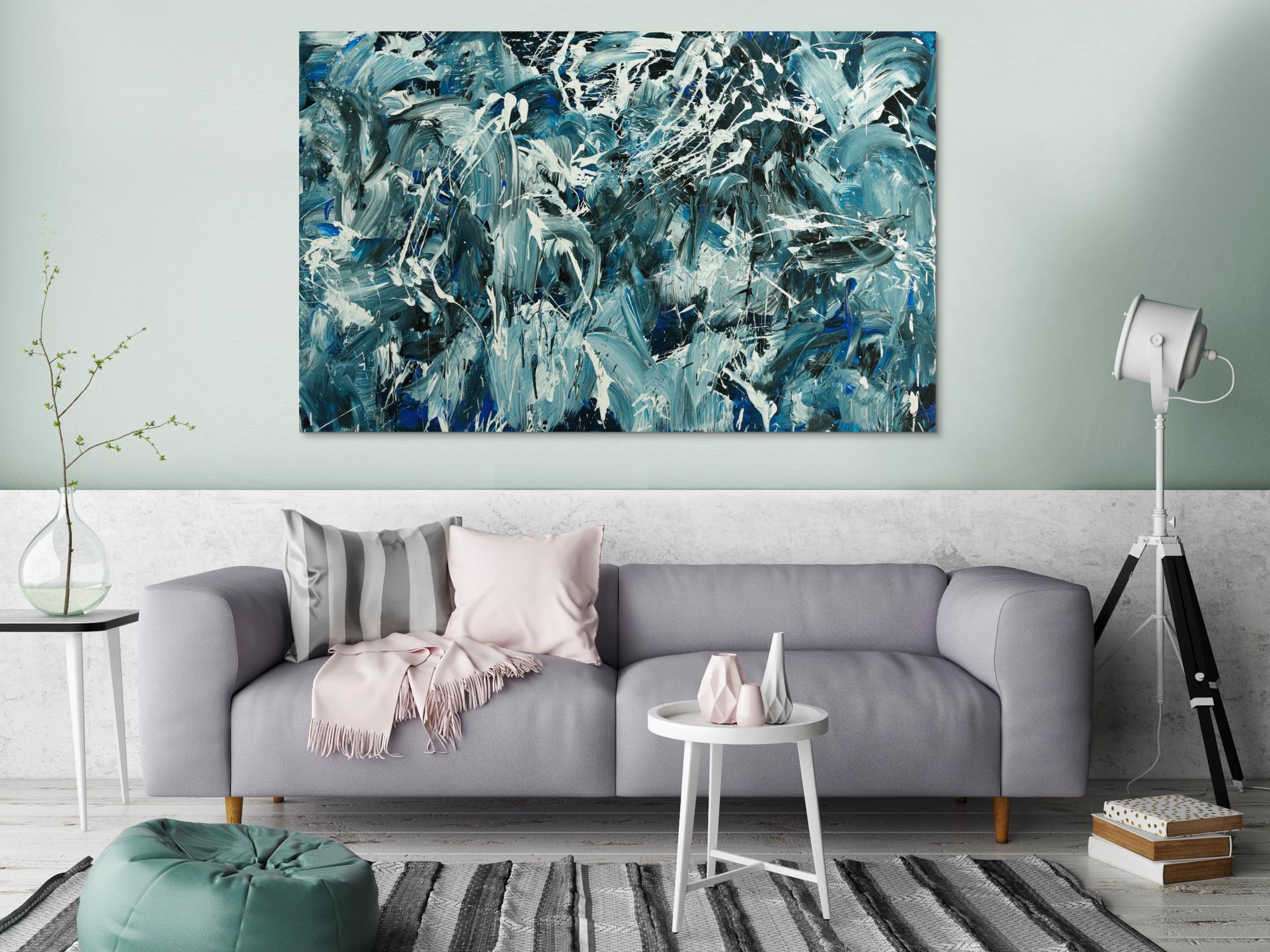 Abstraktes Original Gemälde 100x160cm Action Painting Modern Art handgefertigt  anthrazit schwarz weiß Einzelstück