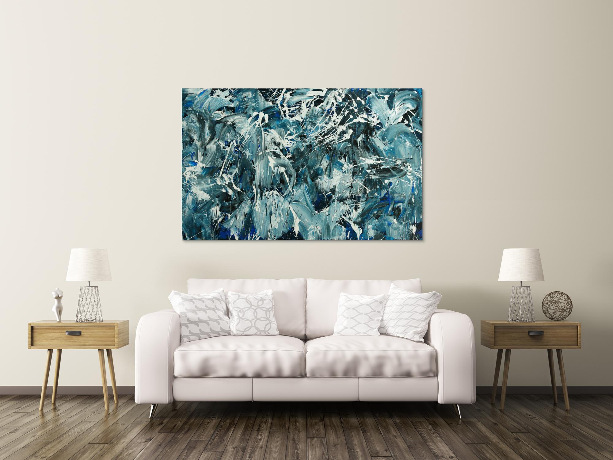 Abstraktes Original Gemälde 100x160cm Action Painting Modern Art handgefertigt  anthrazit schwarz weiß Einzelstück