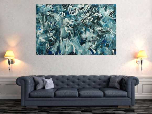 Abstraktes Original Gemälde 100x160cm Action Painting Modern Art handgefertigt  anthrazit schwarz weiß Einzelstück