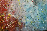 Detailaufnahme Original Gemälde abstrakt 70x160cm Action Painting expressionistisch handgefertigt  anthrazit hellblau rot rosa Unikat
