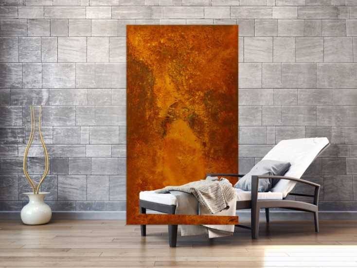 Kunst aus Rost. Abstrakte Bilder aus echtem Rost auf Leinwand.