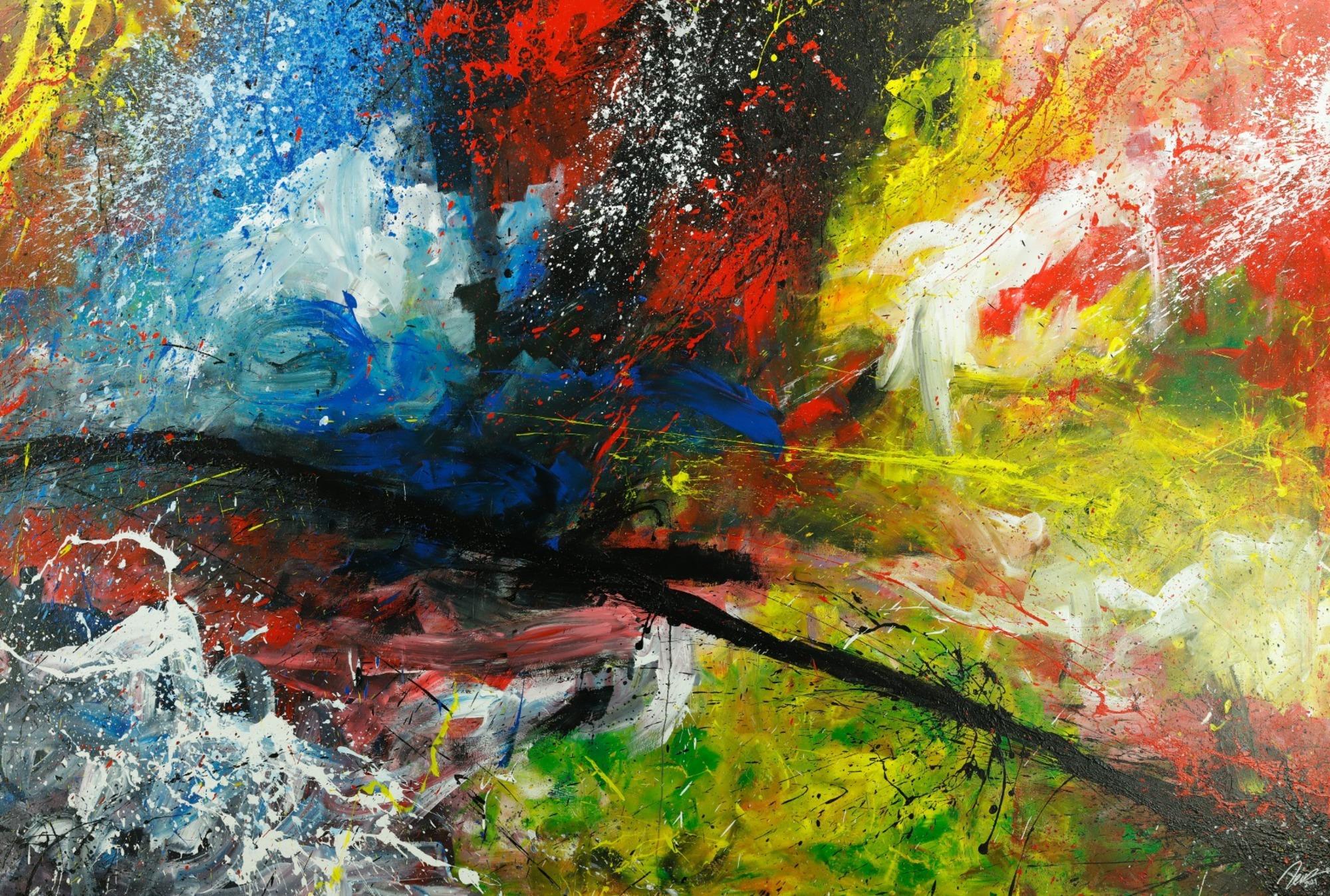 Gemälde Original abstrakt 200x300cm Action Painting expressionistisch handgefertigt sehr bunt Unikat einzigartig