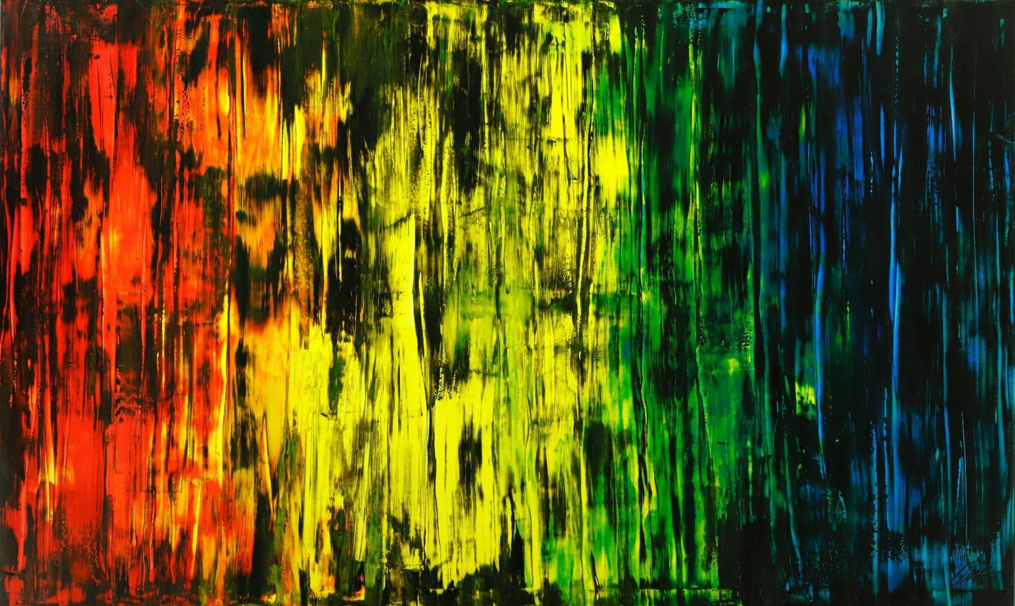 Abstraktes Original Gemälde 120x200cm Spachteltechnik Moderne Kunst handgemalt Mischtechnik bunt und schwarz Einzelstück