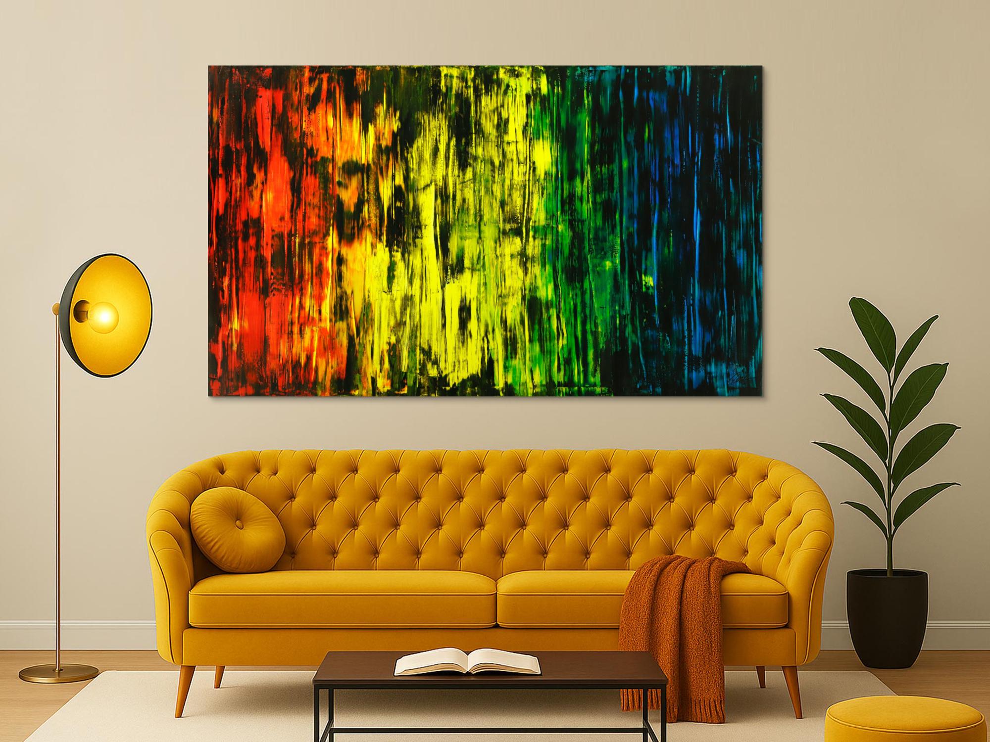 Abstraktes Original Gemälde 120x200cm Spachteltechnik Moderne Kunst handgemalt Mischtechnik bunt und schwarz Einzelstück