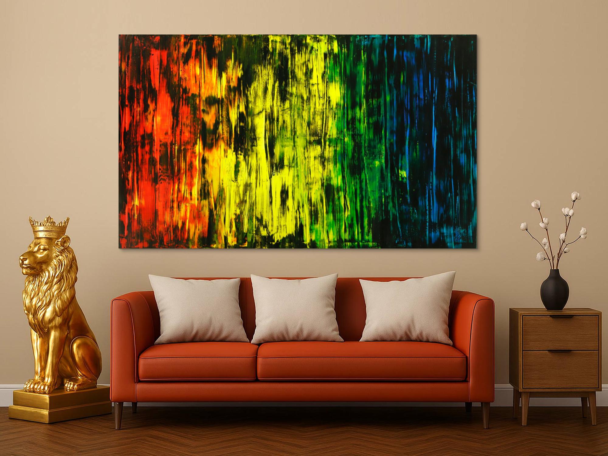 Abstraktes Original Gemälde 120x200cm Spachteltechnik Moderne Kunst handgemalt Mischtechnik bunt und schwarz Einzelstück