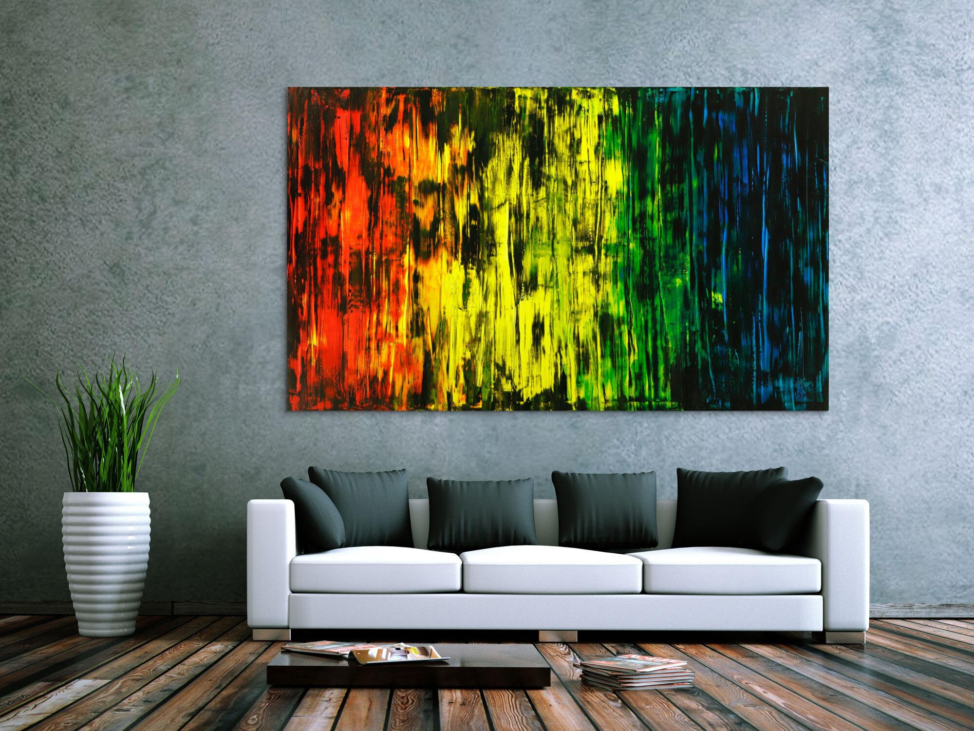 Abstraktes Original Gemälde 120x200cm Spachteltechnik Moderne Kunst handgemalt Mischtechnik bunt und schwarz Einzelstück