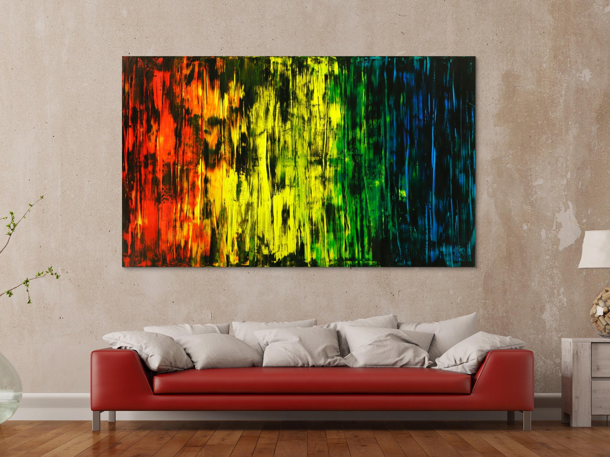 Abstraktes Original Gemälde 120x200cm Spachteltechnik Moderne Kunst handgemalt Mischtechnik bunt und schwarz Einzelstück