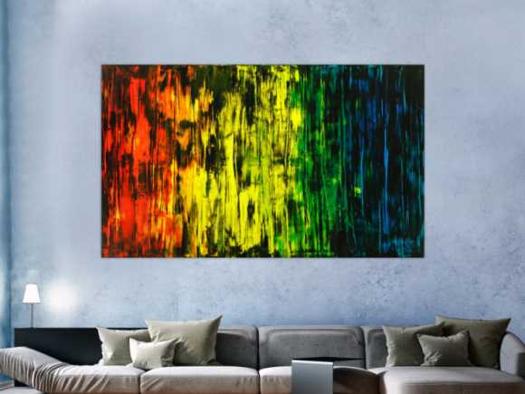 Abstraktes Original Gemälde 120x200cm Spachteltechnik Moderne Kunst handgemalt Mischtechnik bunt und schwarz Einzelstück
