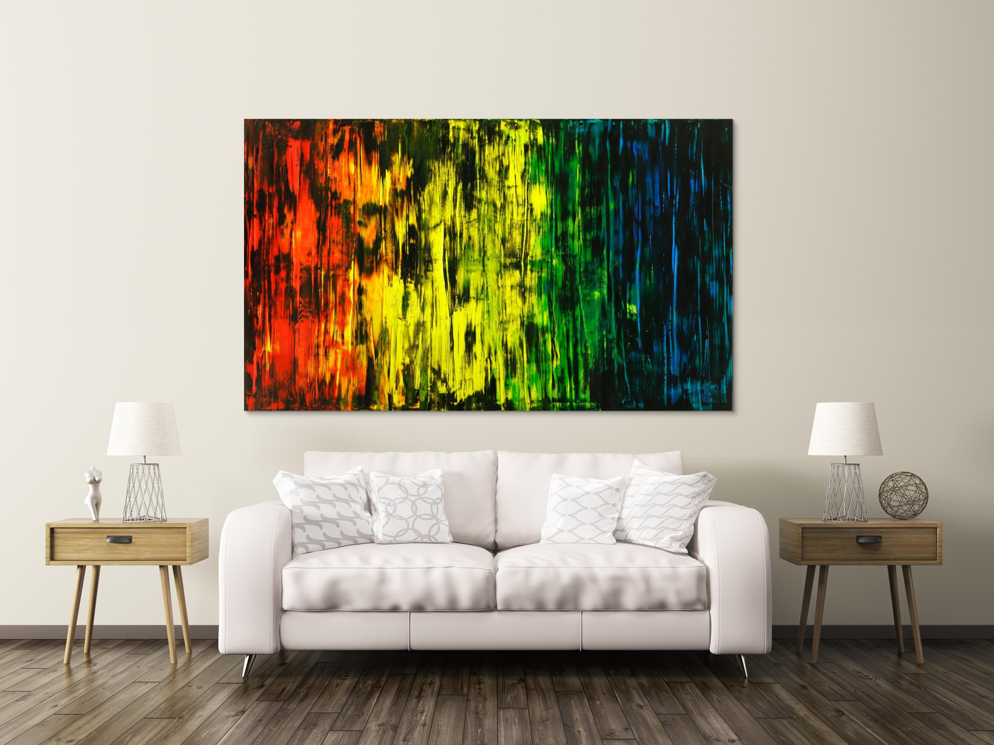 Abstraktes Original Gemälde 120x200cm Spachteltechnik Moderne Kunst handgemalt Mischtechnik bunt und schwarz Einzelstück