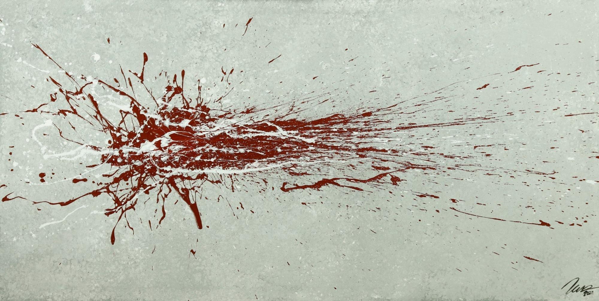 Gemälde Original abstrakt 80x160cm Action Painting Moderne Kunst auf Leinwand grau rot weis Einzelstück