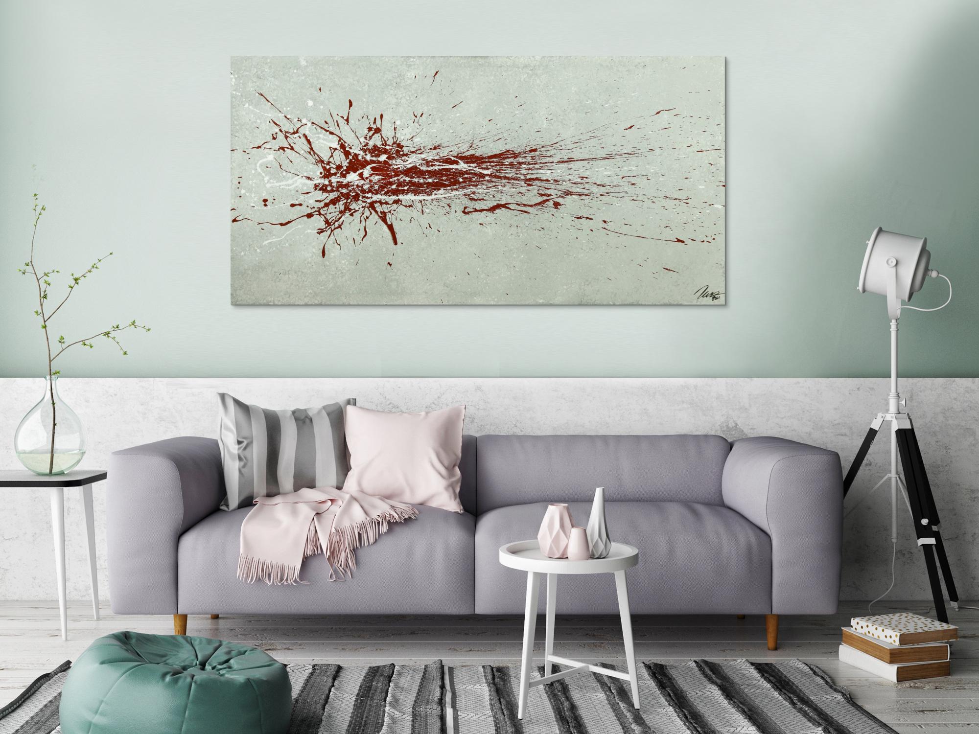 Gemälde Original abstrakt 80x160cm Action Painting Moderne Kunst auf Leinwand grau rot weis Einzelstück