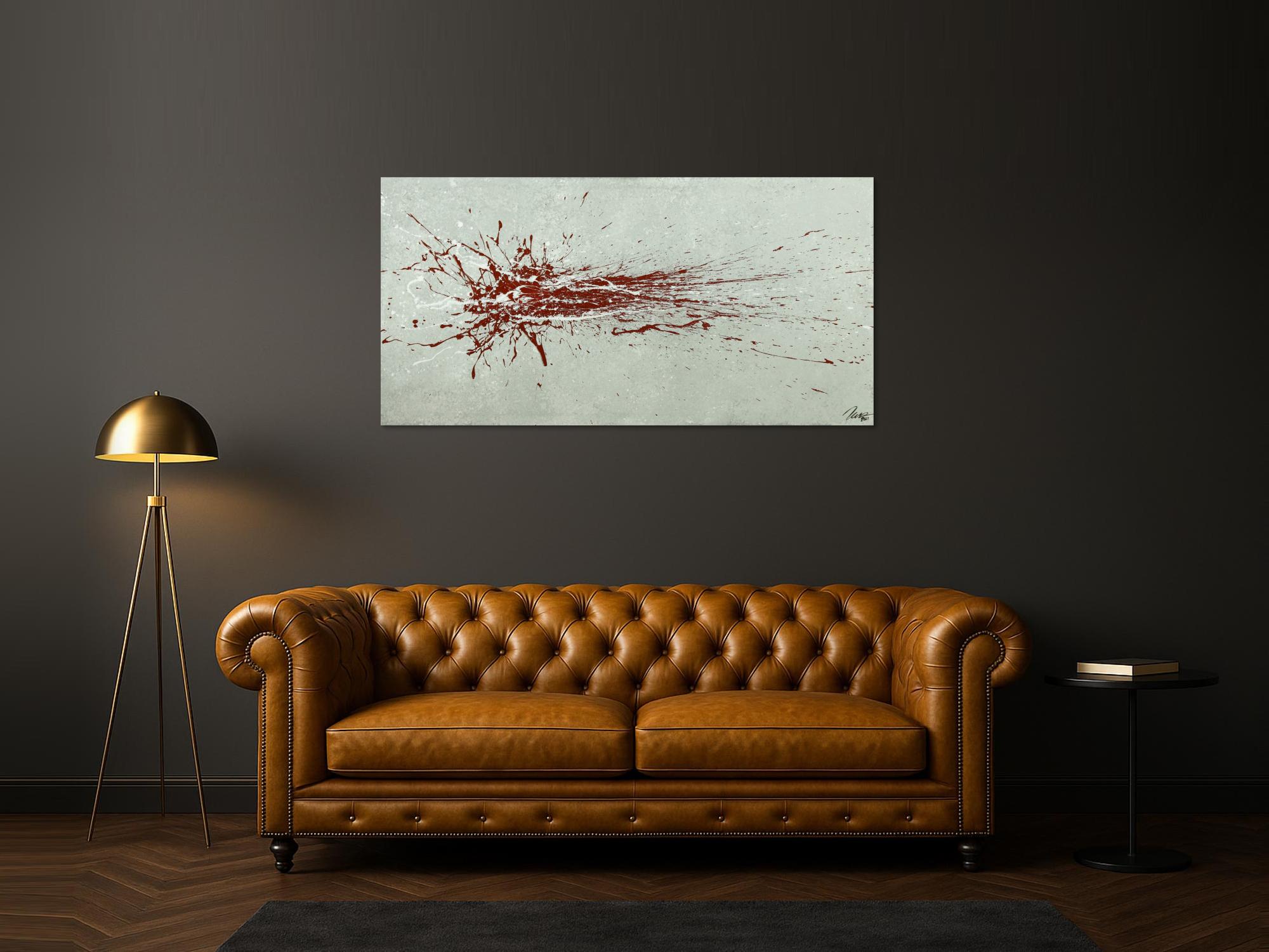 Gemälde Original abstrakt 80x160cm Action Painting Moderne Kunst auf Leinwand grau rot weis Einzelstück