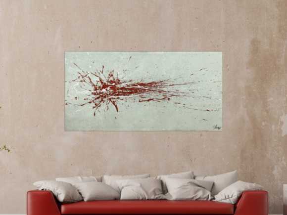 Gemälde Original abstrakt 80x160cm Action Painting Moderne Kunst auf Leinwand grau rot weis Einzelstück