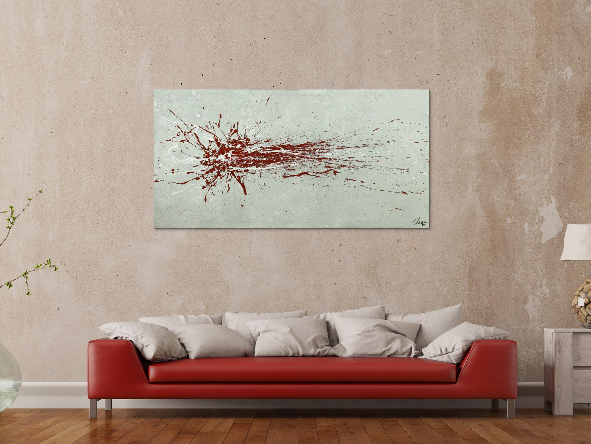 Gemälde Original abstrakt 80x160cm Action Painting Moderne Kunst auf Leinwand grau rot weis Einzelstück