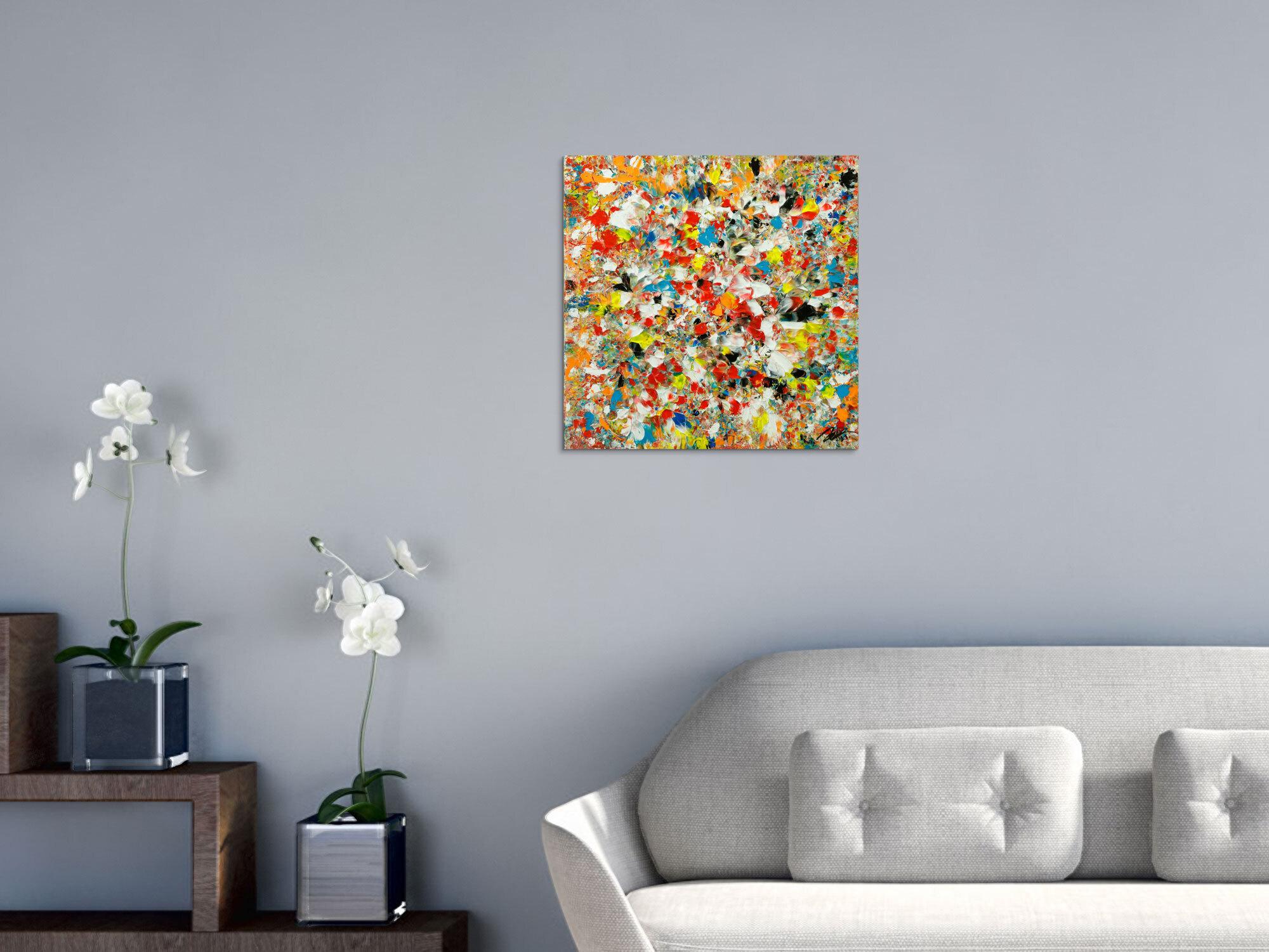 Abstraktes Original Gemälde 50x50cm Mischtechnik Moderne Kunst auf Leinwand sehr bunt orange einzigartig