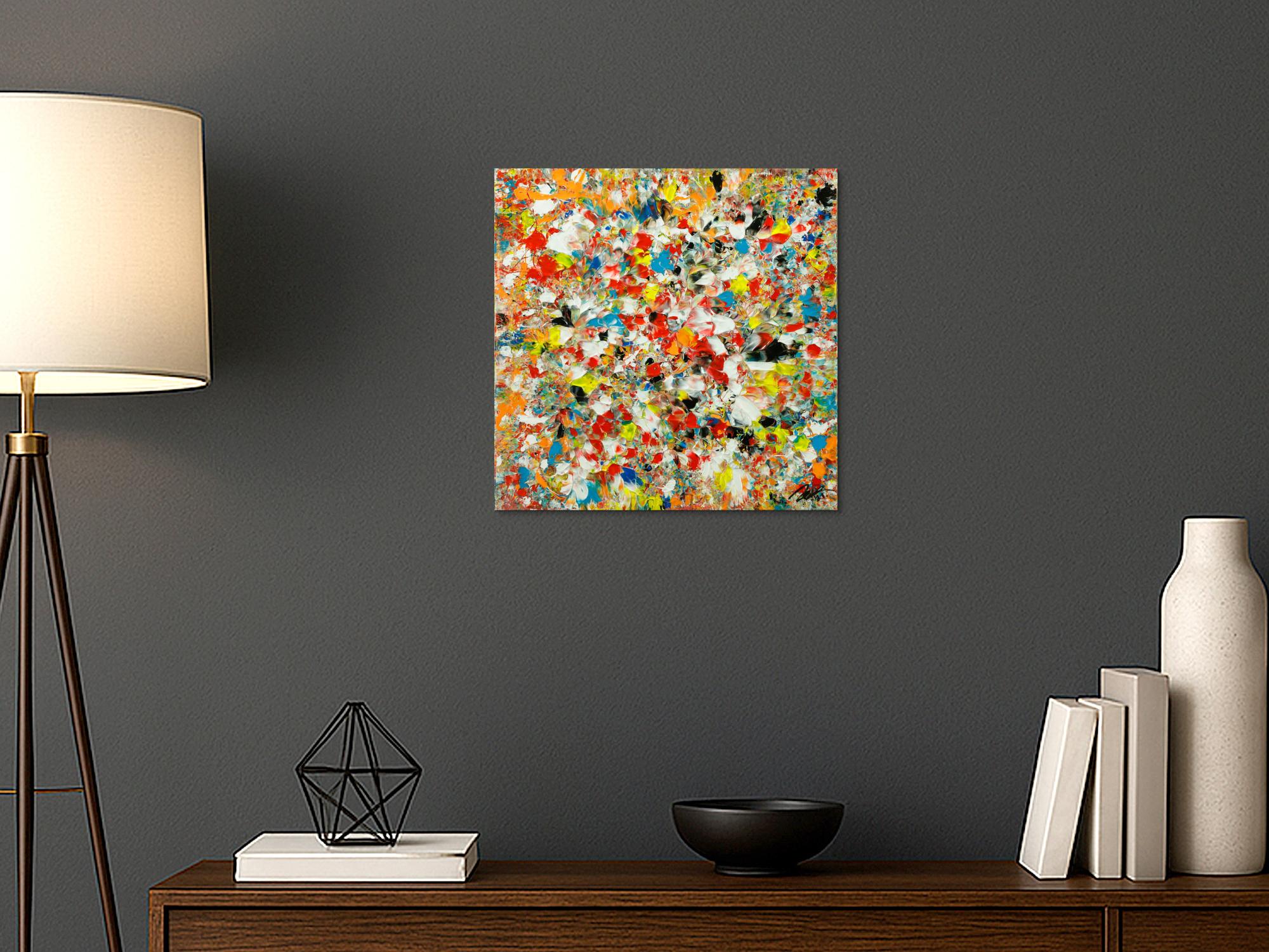 Abstraktes Original Gemälde 50x50cm Mischtechnik Moderne Kunst auf Leinwand sehr bunt orange einzigartig