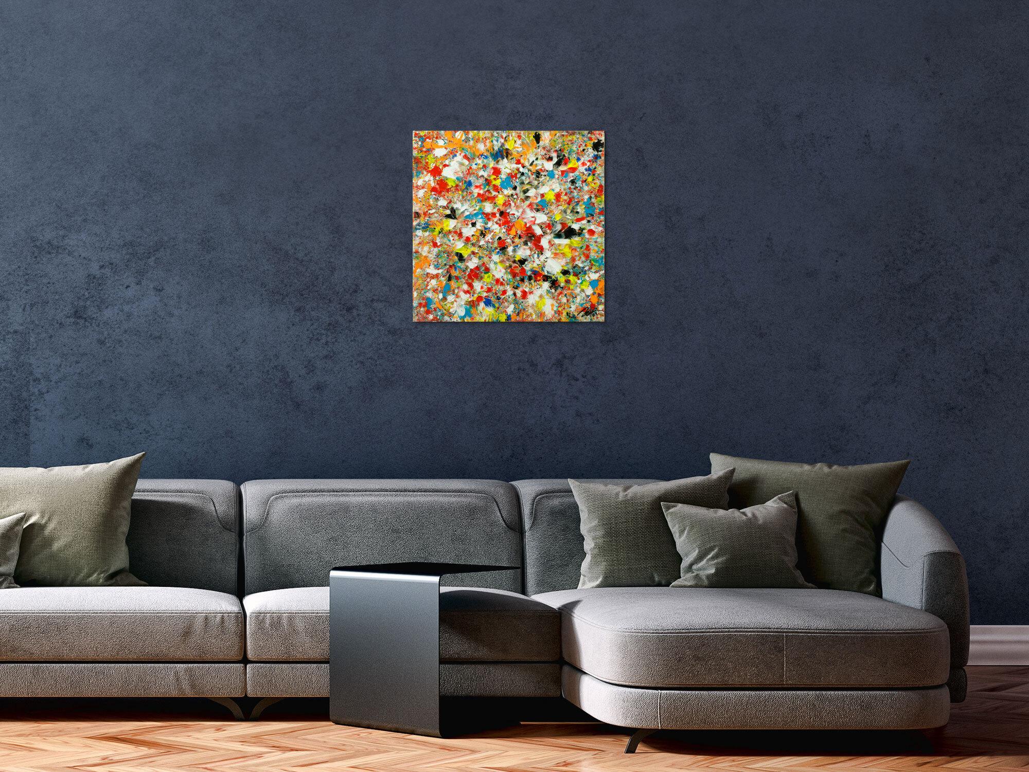 Abstraktes Original Gemälde 50x50cm Mischtechnik Moderne Kunst auf Leinwand sehr bunt orange einzigartig