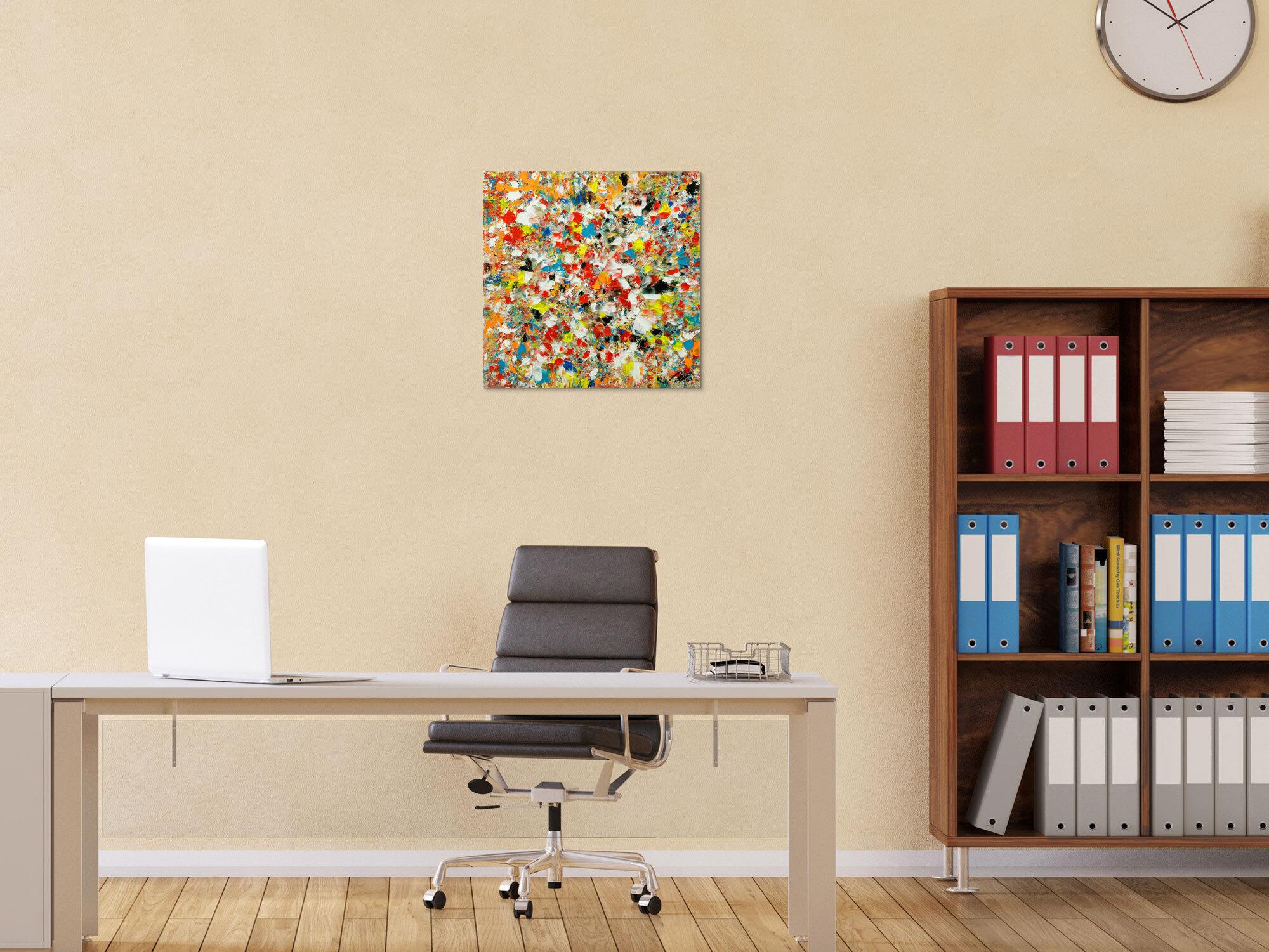 Abstraktes Original Gemälde 50x50cm Mischtechnik Moderne Kunst auf Leinwand sehr bunt orange einzigartig