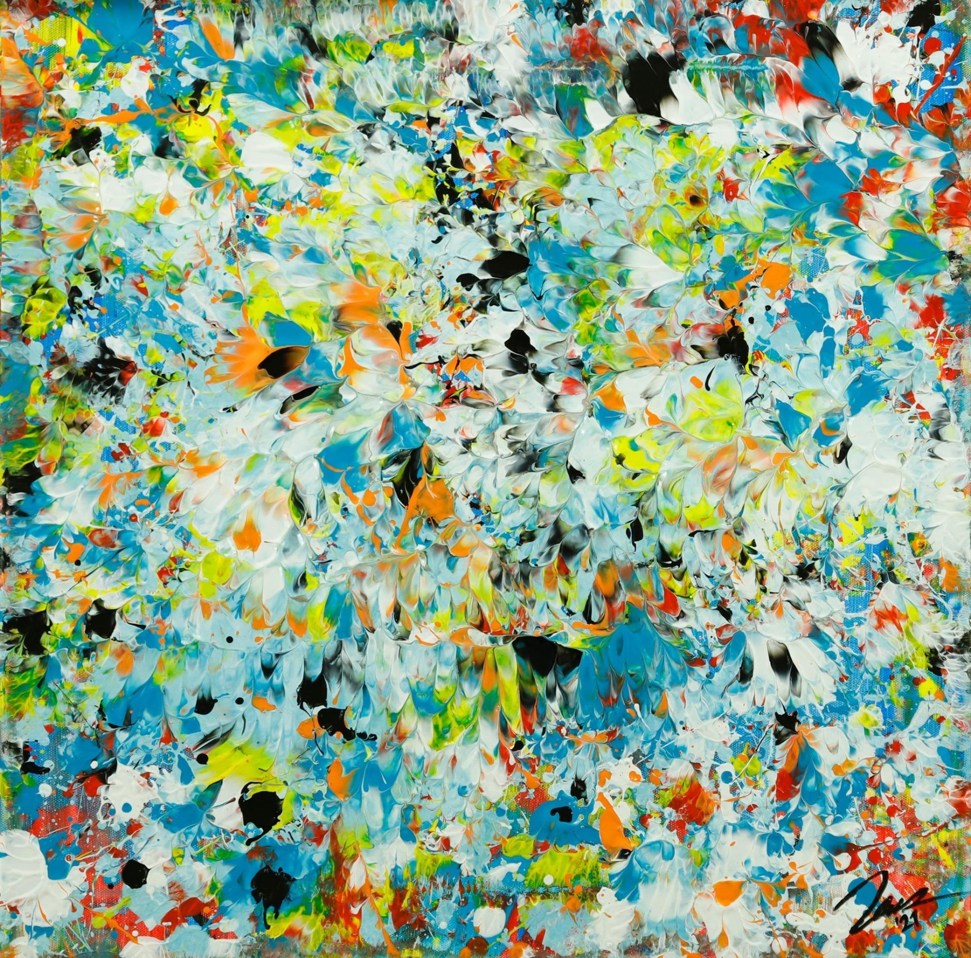 Abstraktes Original Gemälde 50x50cm Mischtechnik Moderne Kunst auf Leinwand sehr bunt türkis Einzelstück