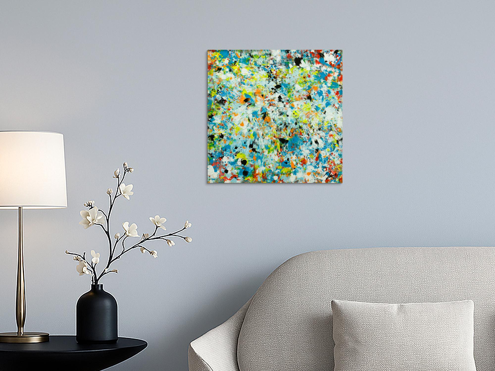 Abstraktes Original Gemälde 50x50cm Mischtechnik Moderne Kunst auf Leinwand sehr bunt türkis Einzelstück