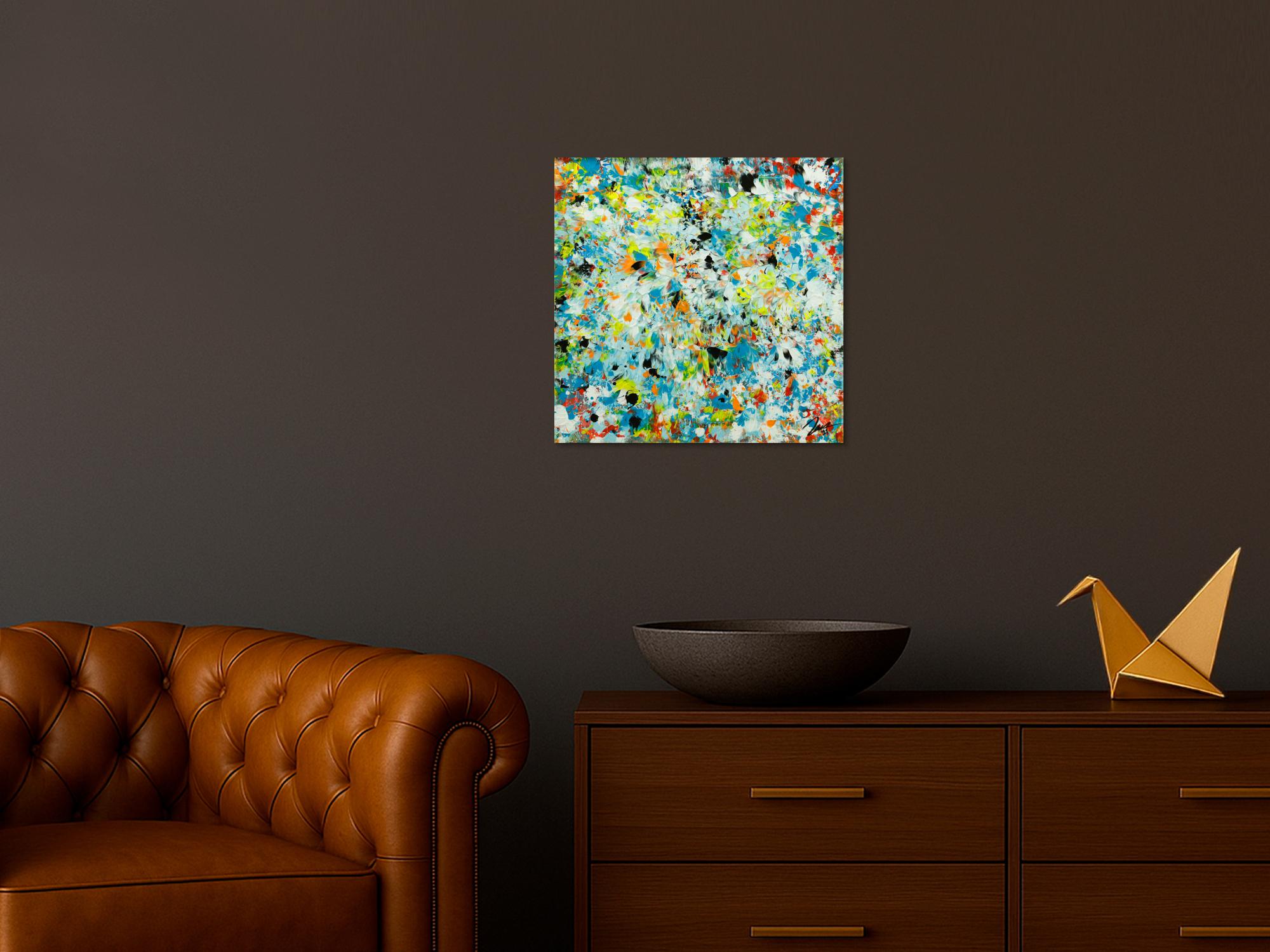 Abstraktes Original Gemälde 50x50cm Mischtechnik Moderne Kunst auf Leinwand sehr bunt türkis Einzelstück